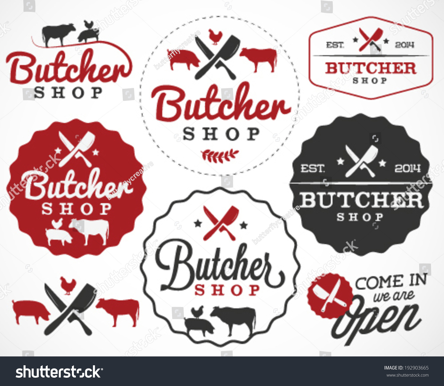 Butcher Shop Design Elements Labels Badges Stock Vector 192903665 ...