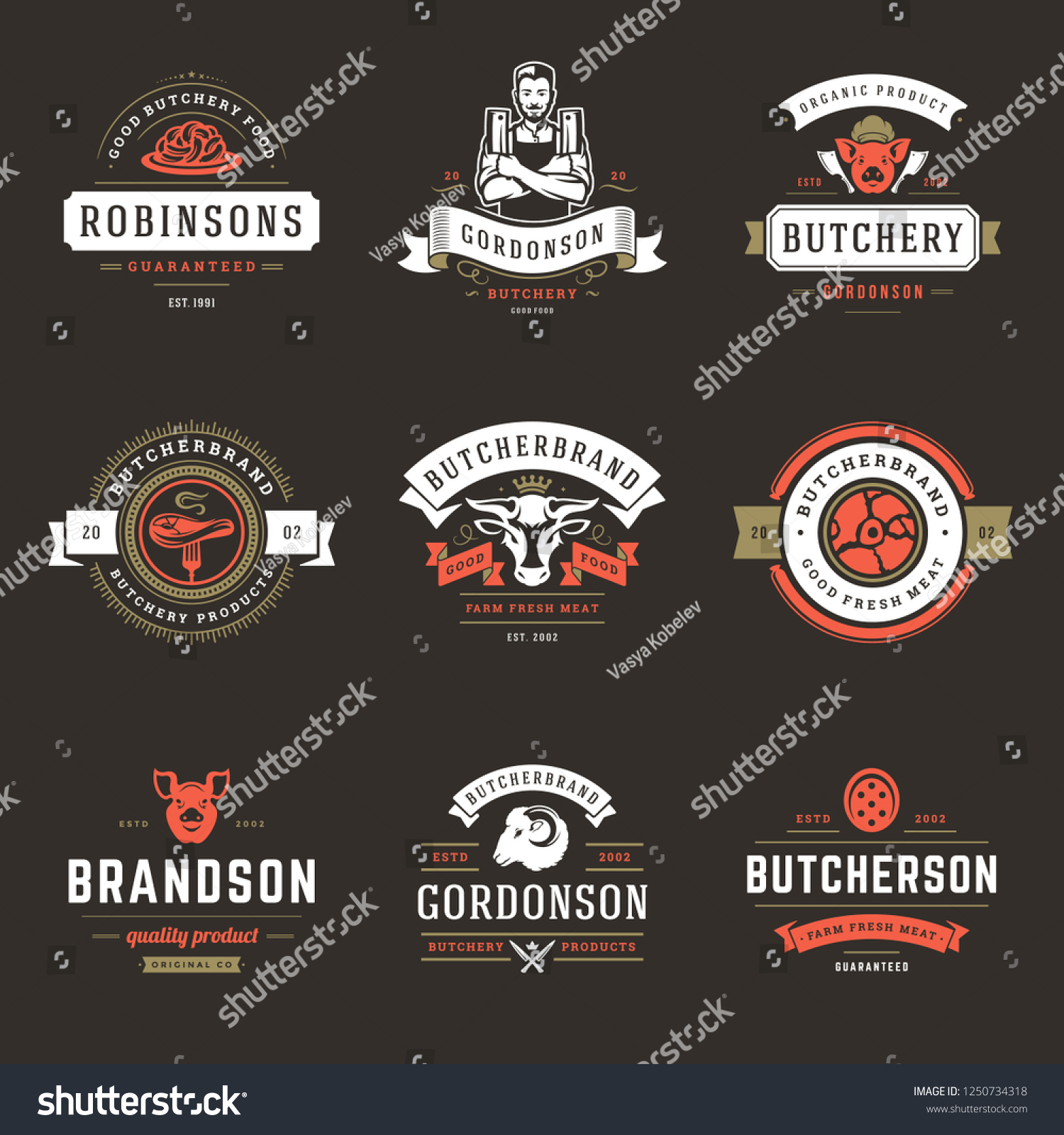 Butcher Shop Logos Set Vector Illustration Stock Vector (Royalty Free ...