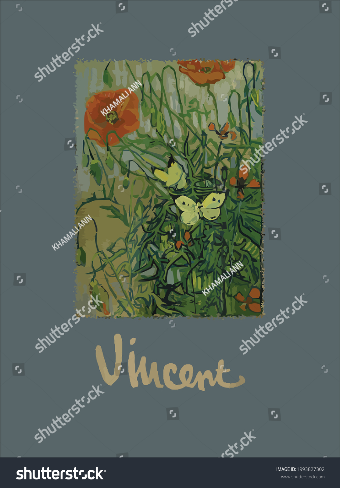 Butterflies Poppies By Vincent Van Gogh Stock Vector Royalty Free   Stock Vector Butterflies And Poppies By Vincent Van Gogh Design Vector Illustration For Use In Design And Print 1993827302 