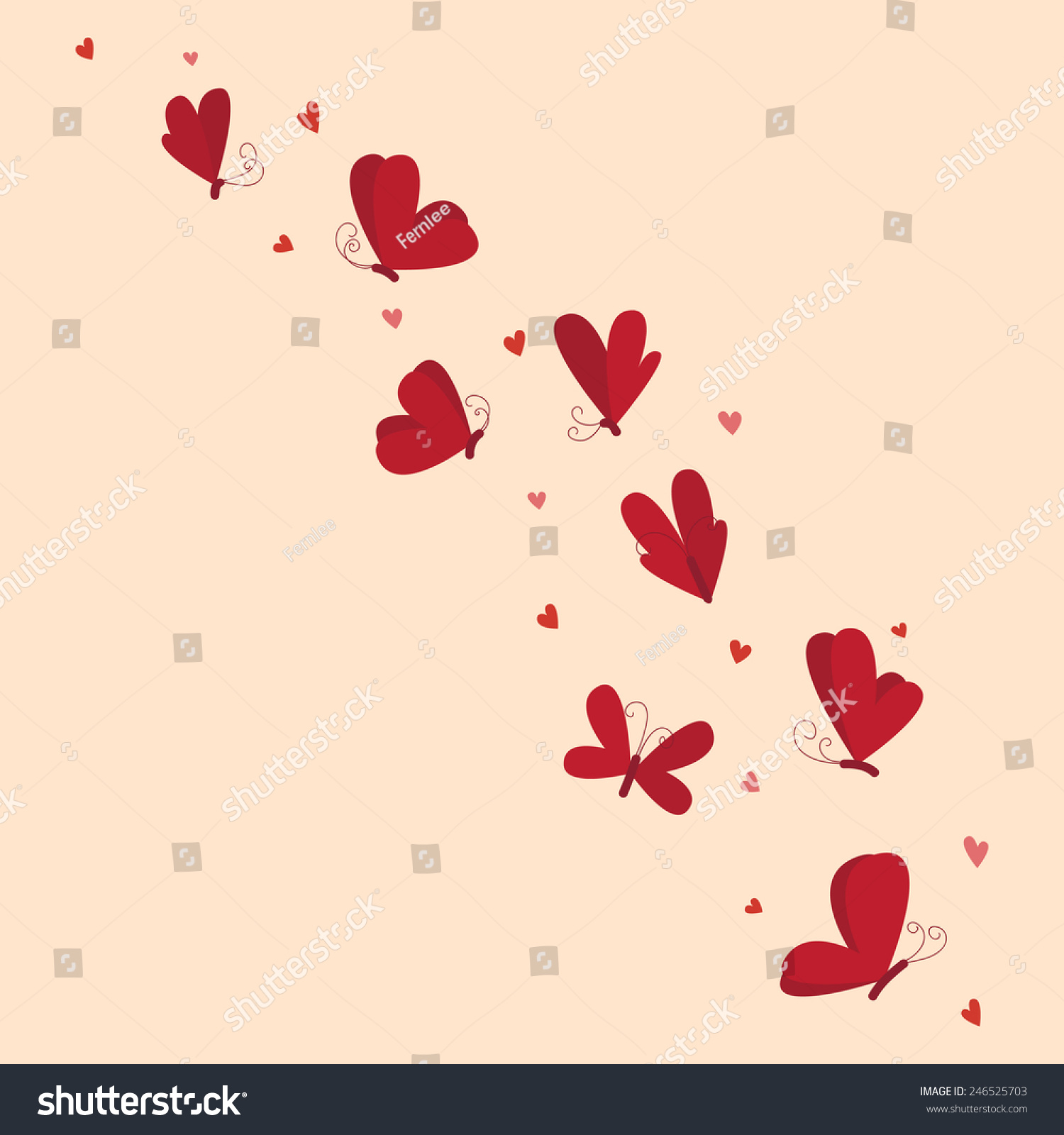 Butterflies Heart Shaped Wings Hearts Around Stock Vector Royalty Free