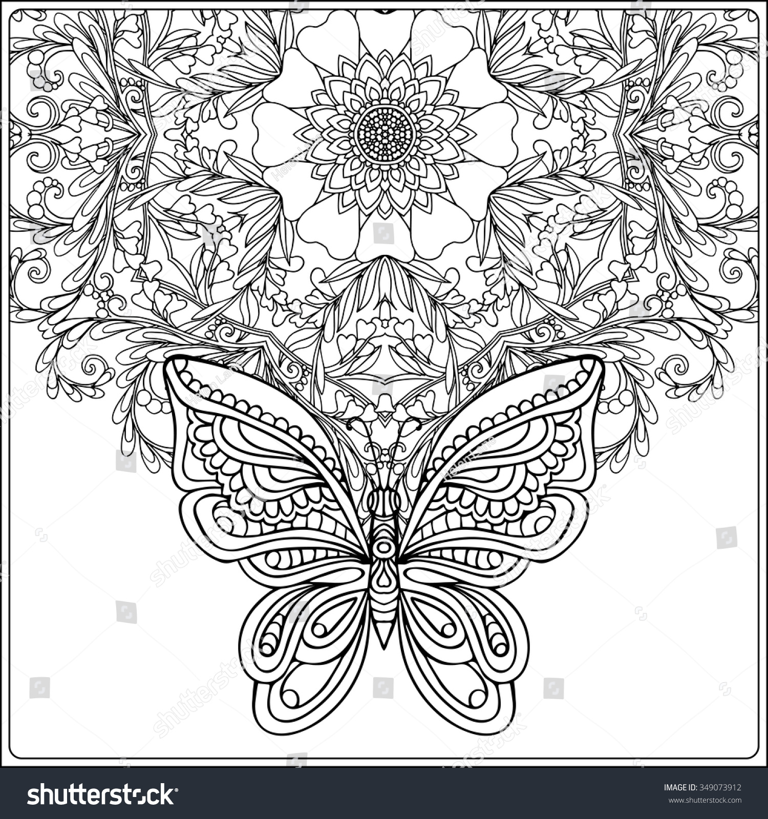 Butterfly Floral Mandala Coloring Book Adult Stock Vector Royalty ...