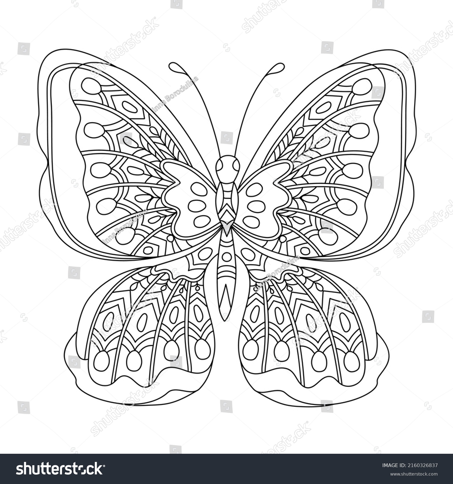 Butterfly Coloring Page Adults Antistress Zentangle Stock Vector ...