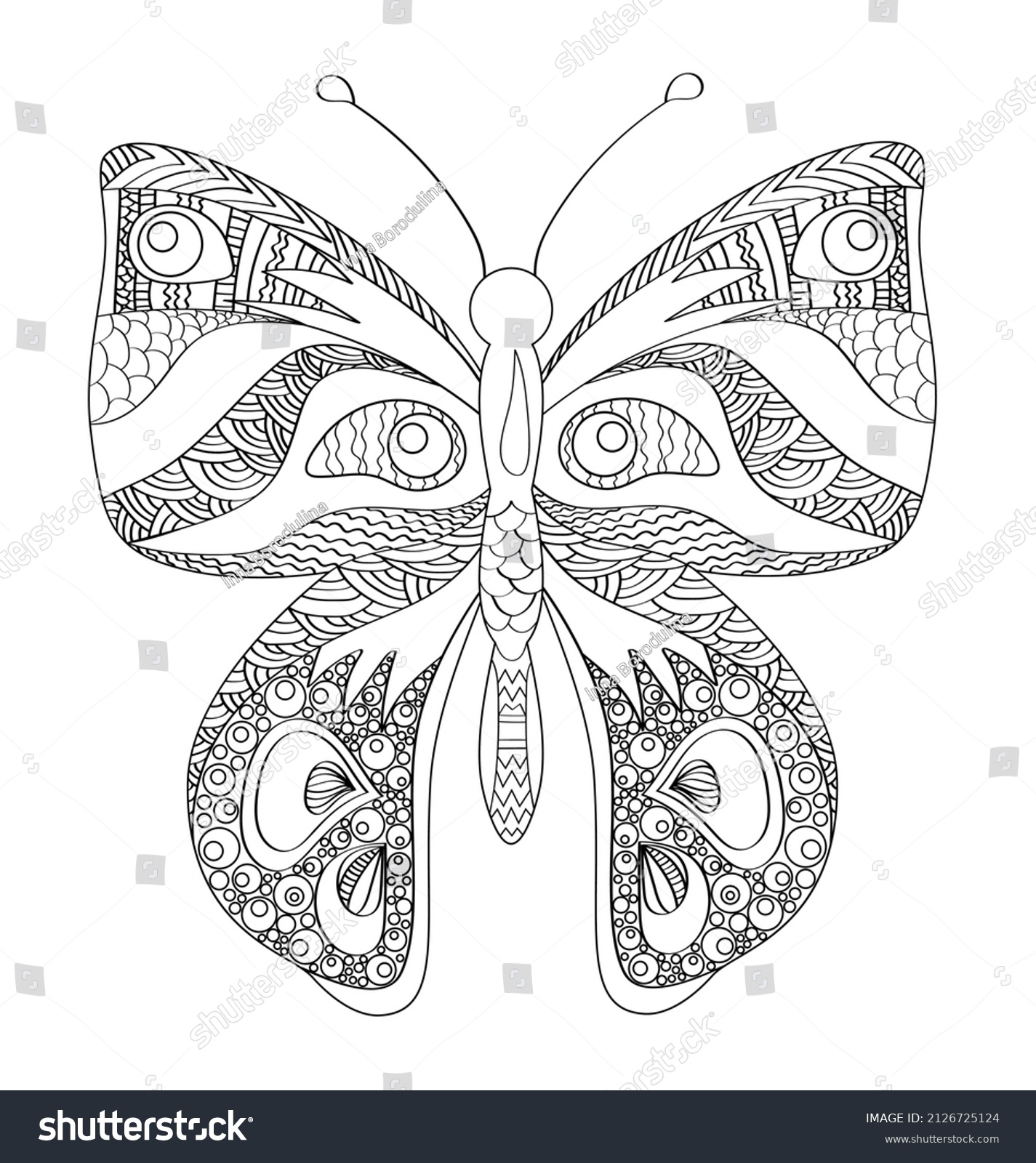 Butterfly Coloring Page Adults Antistress Zentangle Stock Vector 