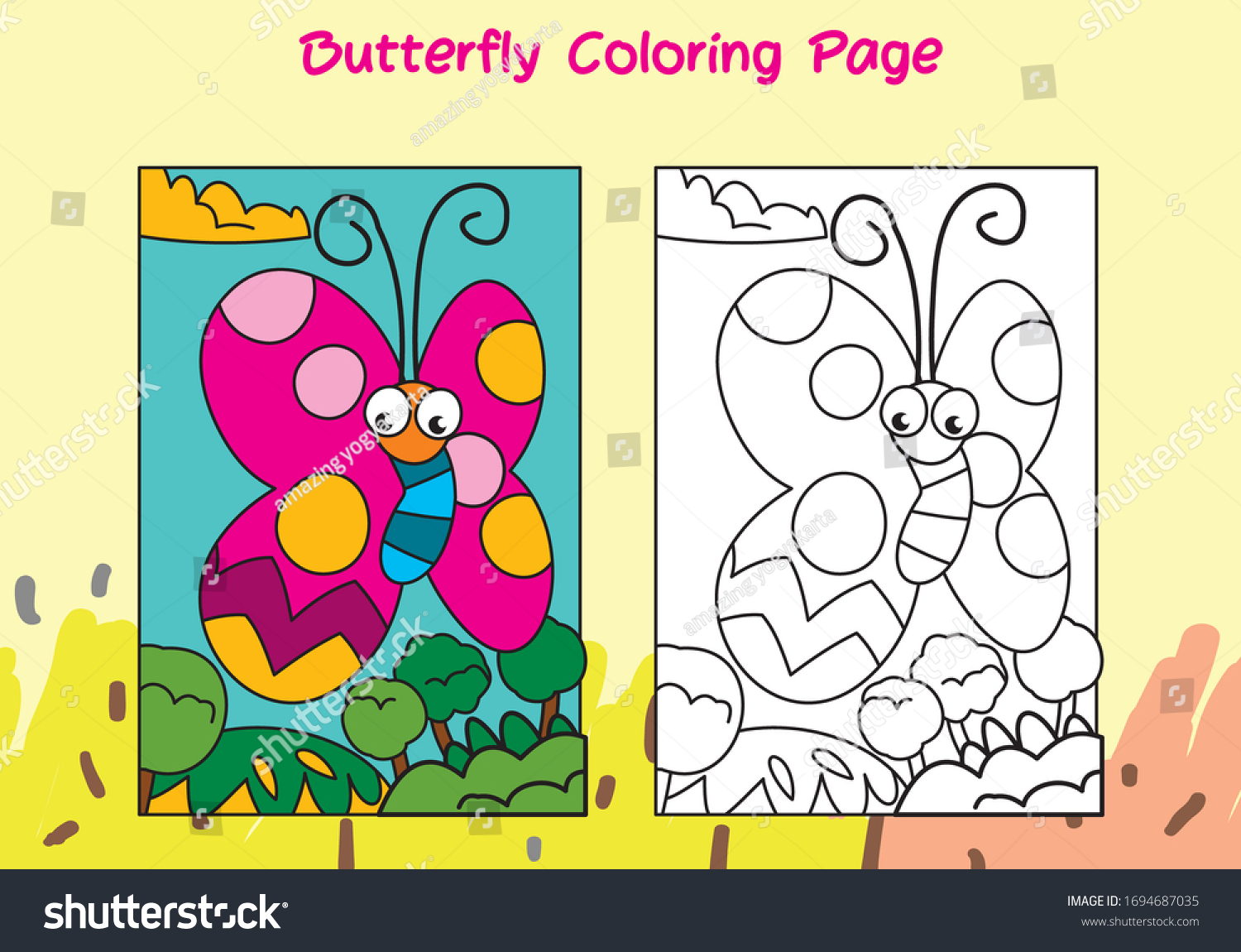 Butterfly Coloring Page Kids Sample Full Stock Vector Royalty ...