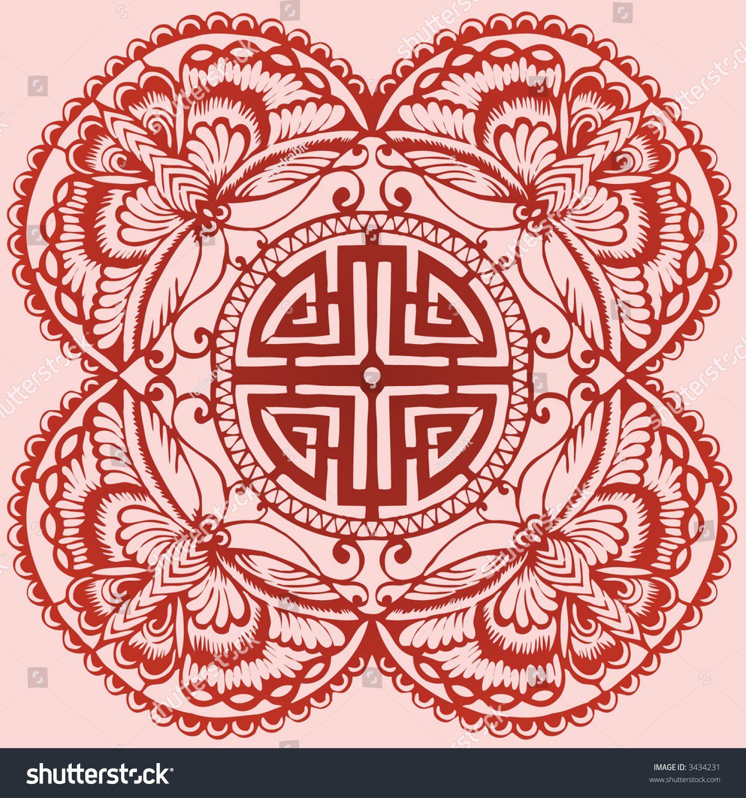 Butterfly In Chinese Papercut Style (Vector) - 3434231 : Shutterstock