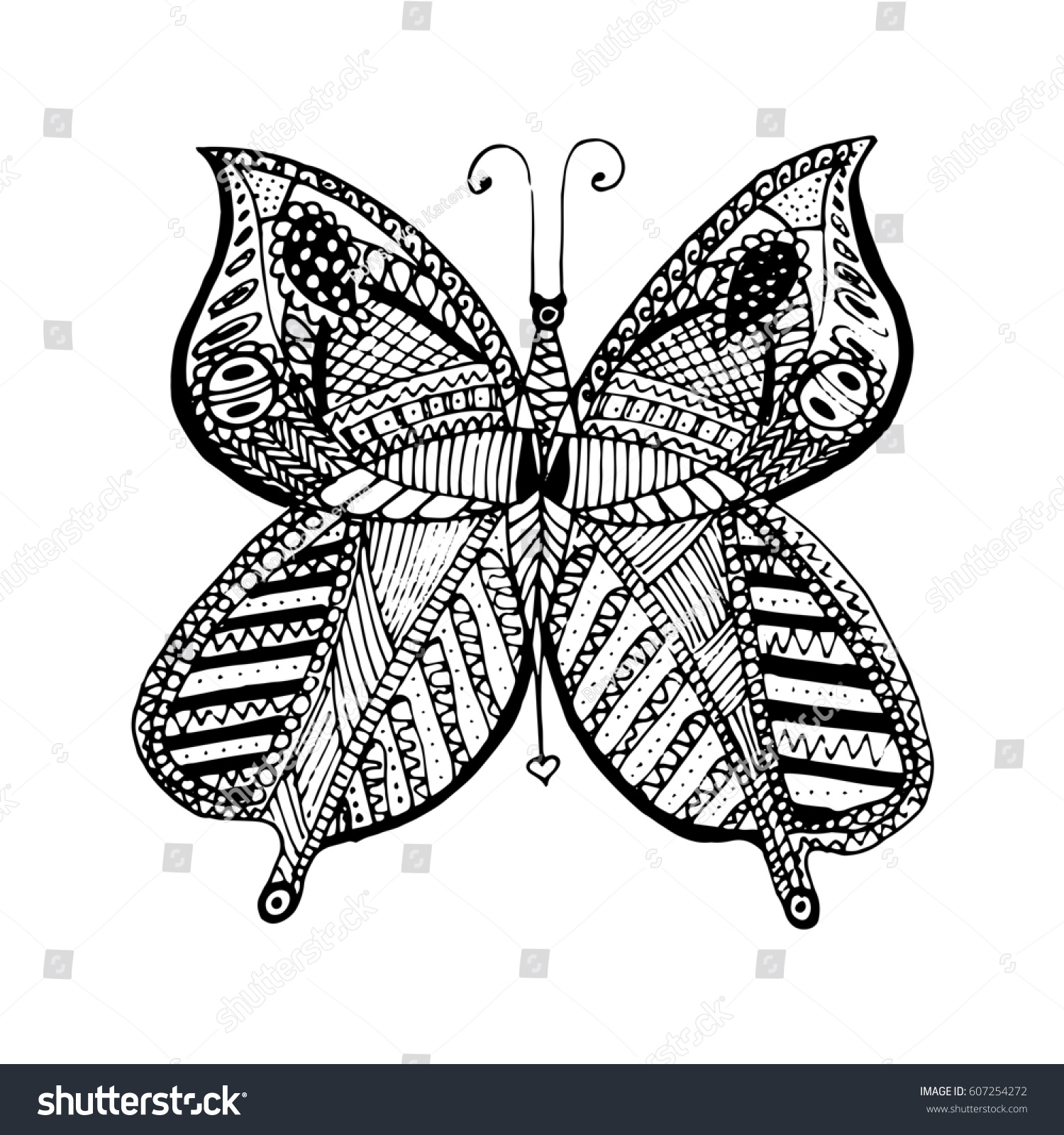 Butterfly Isolated On White Background Hand Drawn DoodleVector