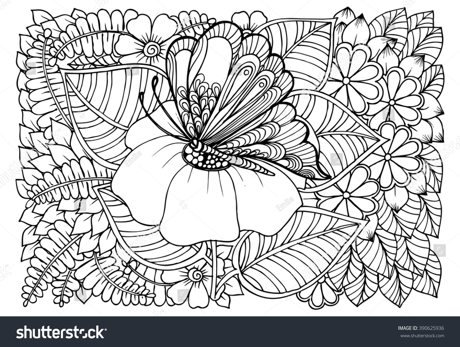 Butterfly On Doodle Flower Pattern Beautiful Stock Vector Royalty