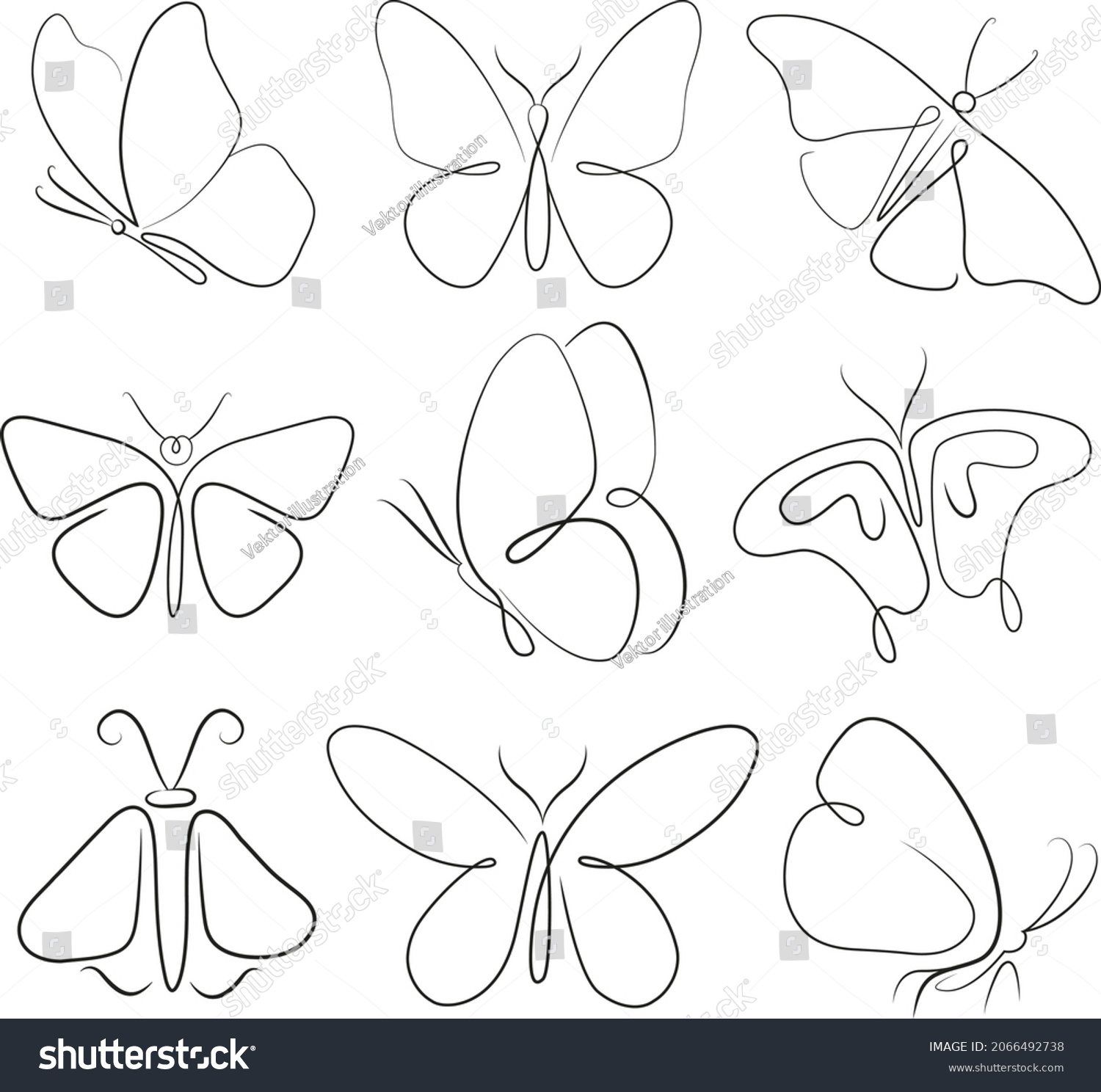 Butterfly Outline Black Silhouette Linear Abstract Stock Vector ...