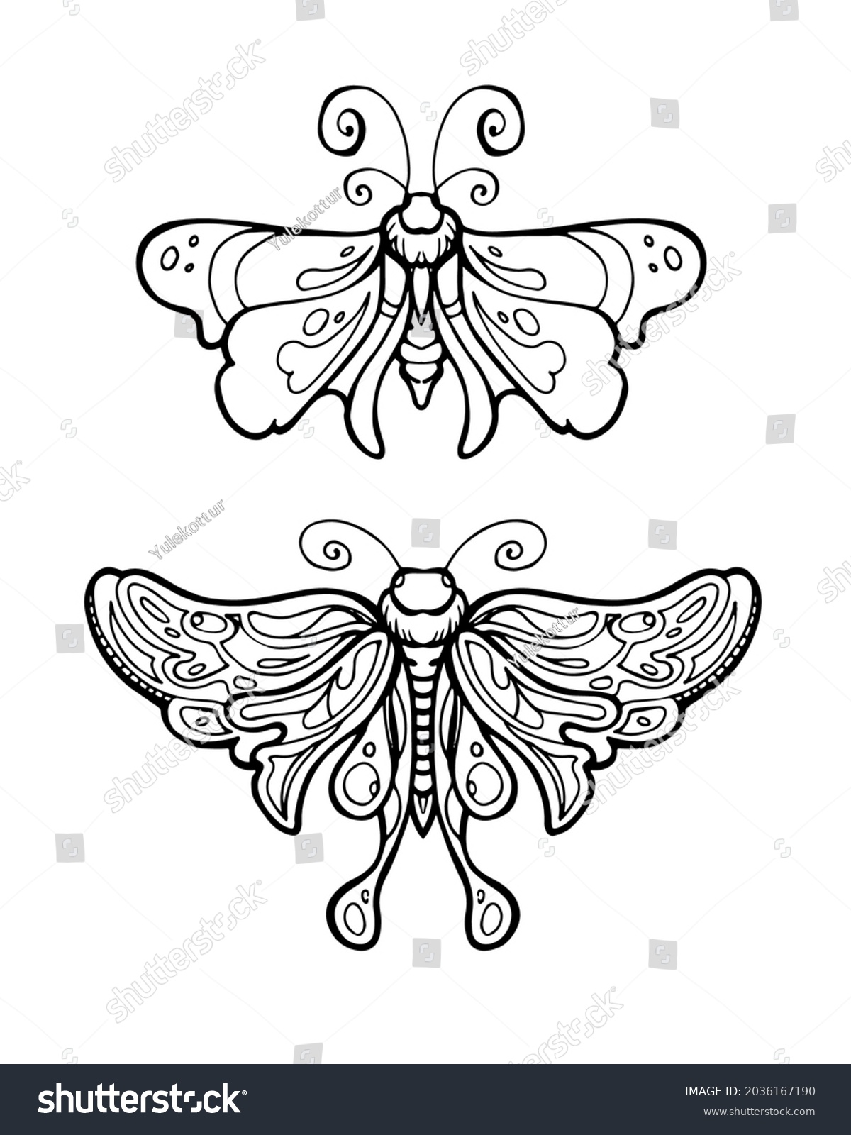 Butterfly Outlines Coloring Page Drawing Vector Stock Vector Royalty 