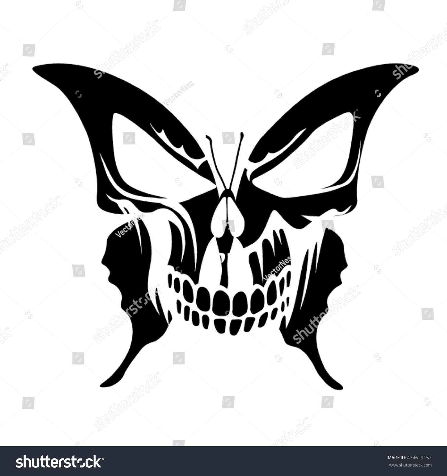 Butterfly Skull Tattoo Stock Vector 474629152 - Shutterstock