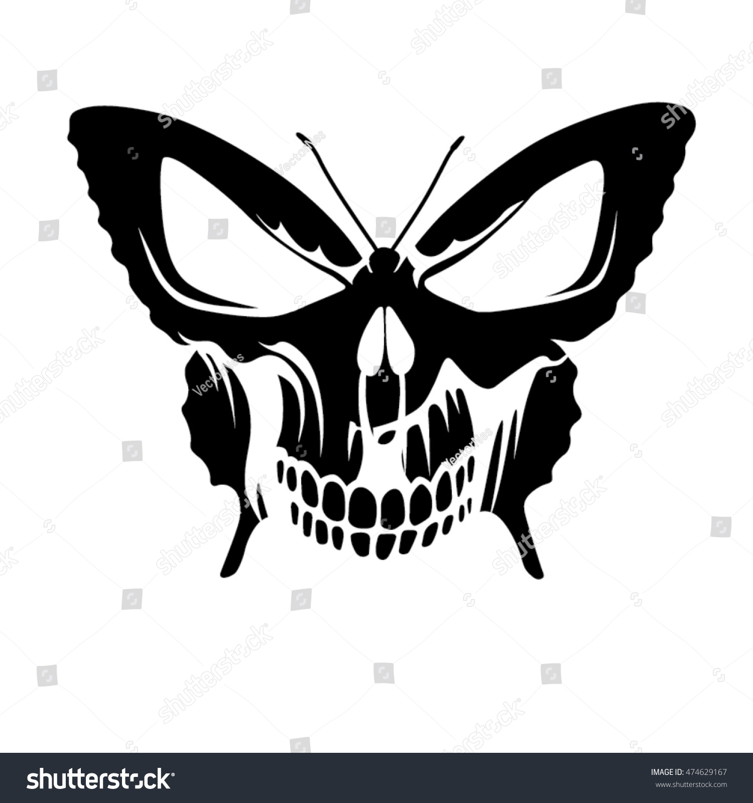 Download Butterfly Skull Tattoo Stock Vector 474629167 - Shutterstock