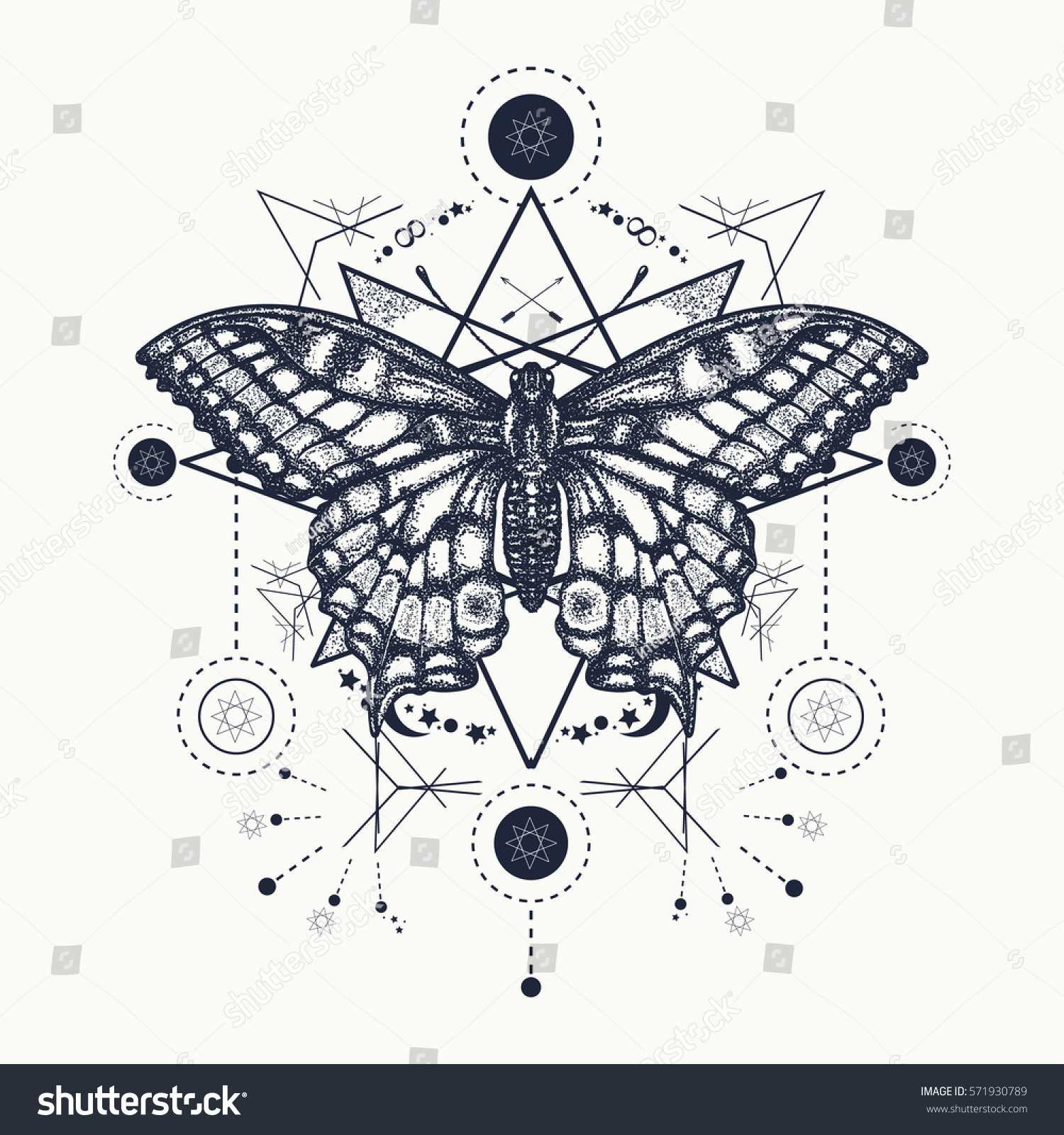 Butterfly Tattoo Geometrical Style Beautiful Swallowtail Vector de