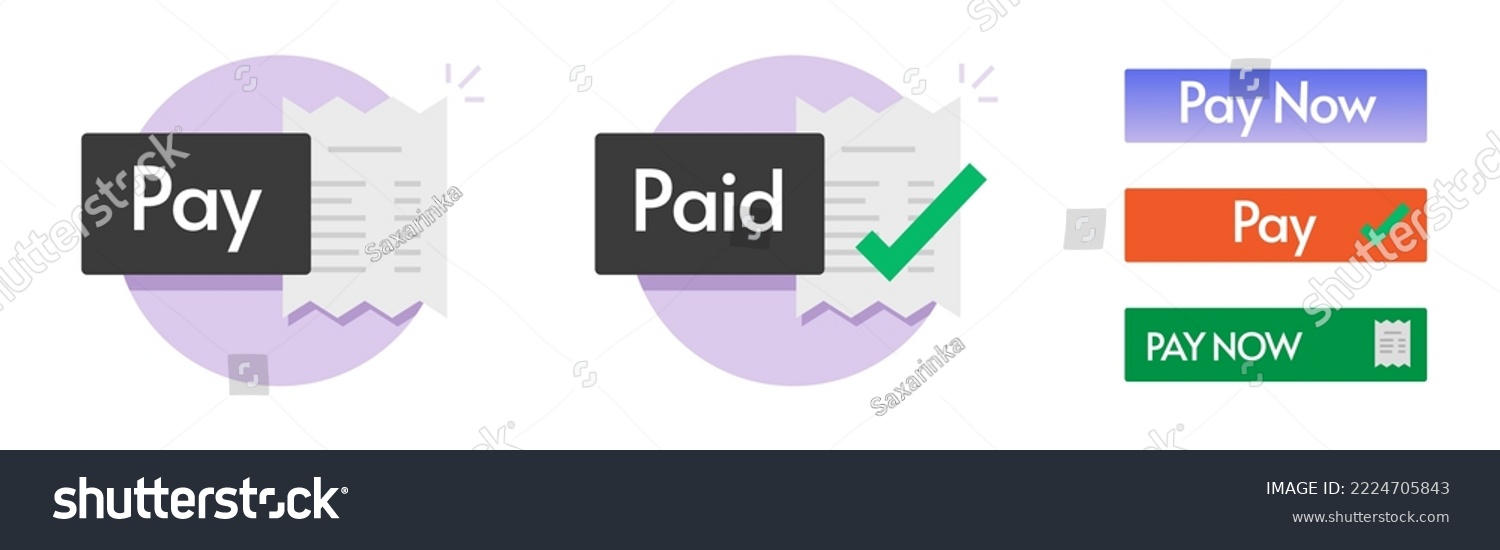 SVG of Button payment order bill action icon vector, paid done online invoice status ui graphic, success checkout confirm notice notification, completed transaction clipart set design label orange green svg