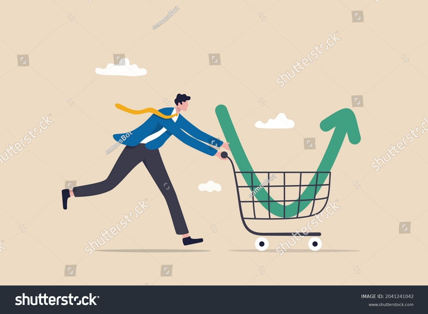 SVG of Buy on the dip, purchase stock when price drop, trader signal to invest, make profit from market collapse concept, smart businessman investor buy stock with down arrow graph in shopping cart. svg