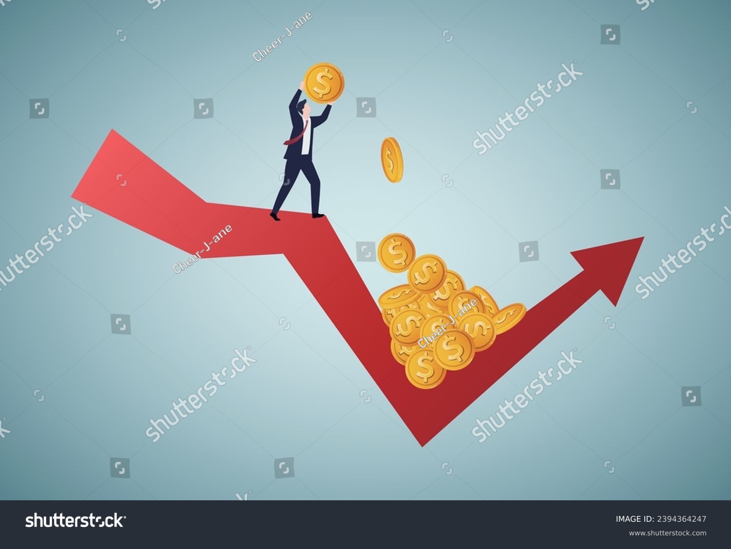 SVG of Buy on the dip, purchase stock when price drop, trader signal to invest, make profit from market collapse concept, smart businessman investor buy stock with down arrow graph. svg