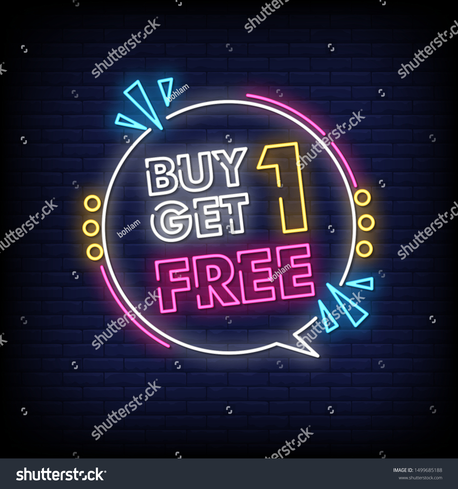 Buy One Get One Free Neon Stock Vector Royalty Free 1499685188