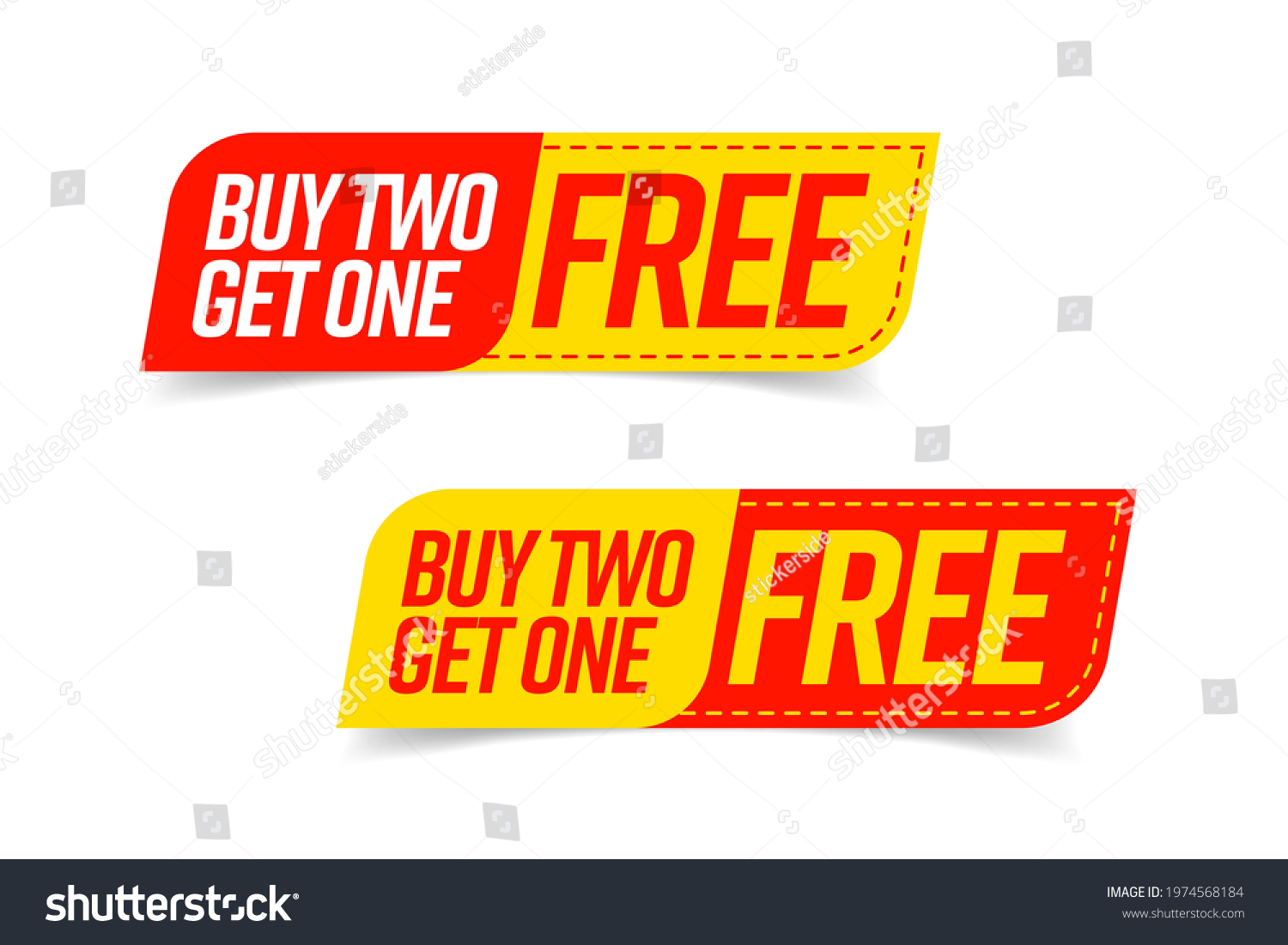 SVG of Buy two get one free template voucher or coupon set. Special shop store discount tag, sticker, label to buy three product for price of one vector illustration isolated on white background svg