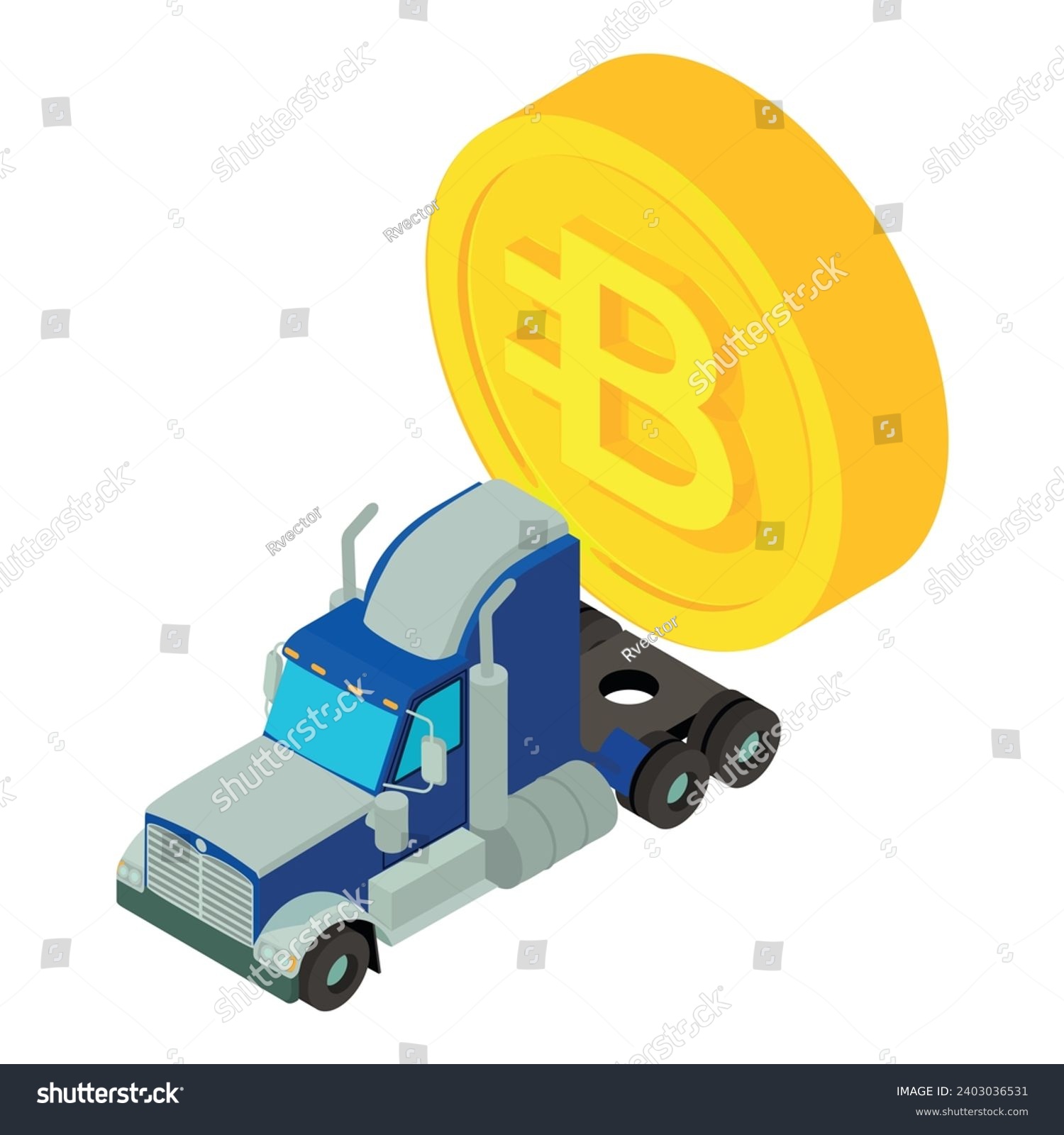 SVG of Bytecoin cryptocurrency icon isometric vector. Big gold bytecoin coin and truck. Digital money, cryptocurrency concept svg