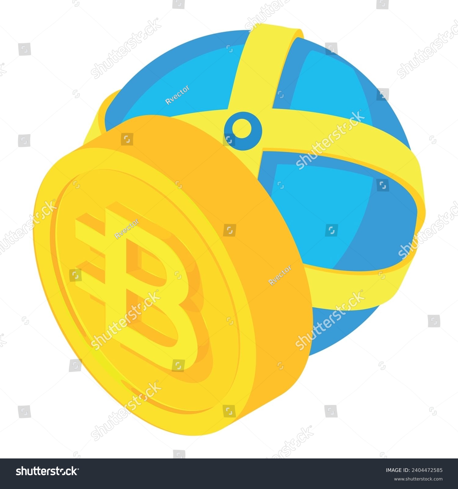 SVG of Bytecoin cryptocurrency icon isometric vector. Globe icon near big bytecoin coin. Digital money, global technology, cryptocurrency svg