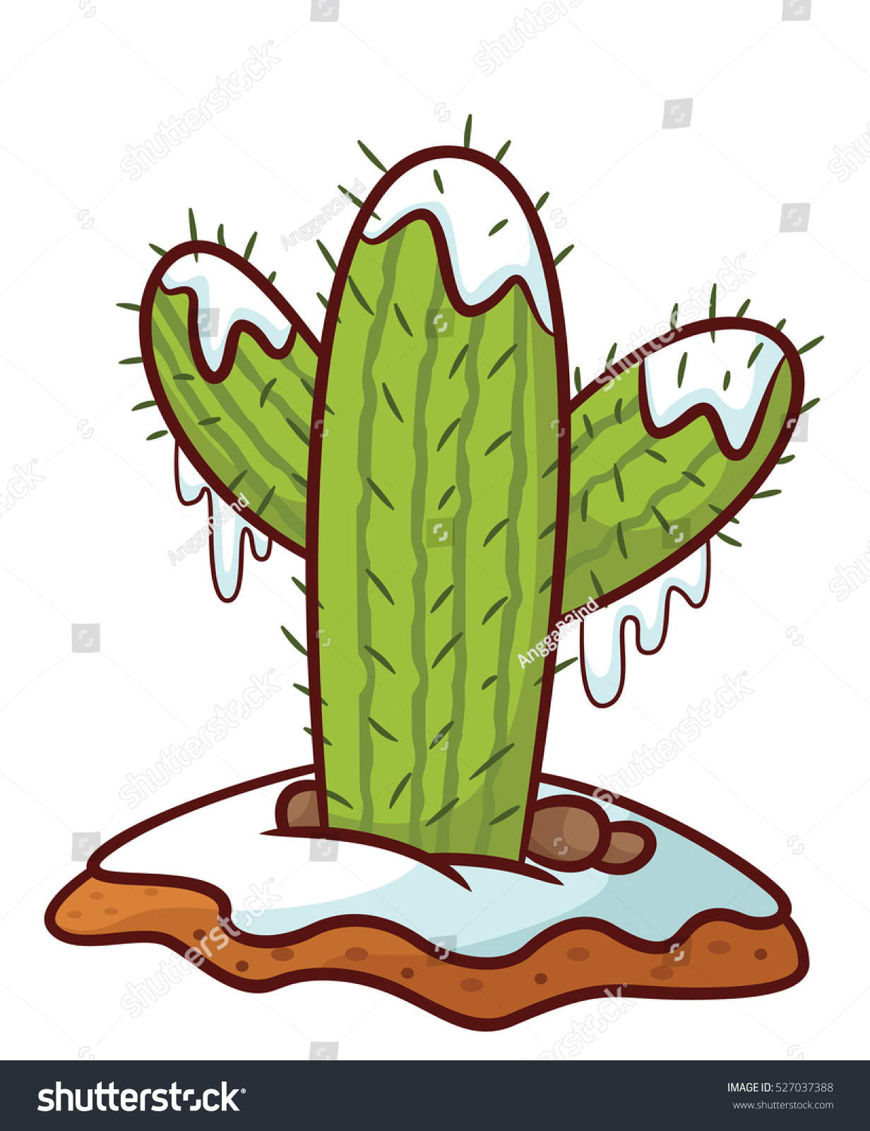 Cactus Covered Snow Winter Cartoon Illustration Stock Vector Royalty Free