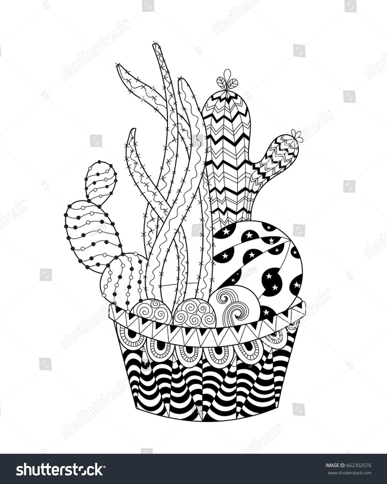 Cactus Pot Adult Coloring Page Vector 库存矢量图（免版税）662302576 | Shutterstock