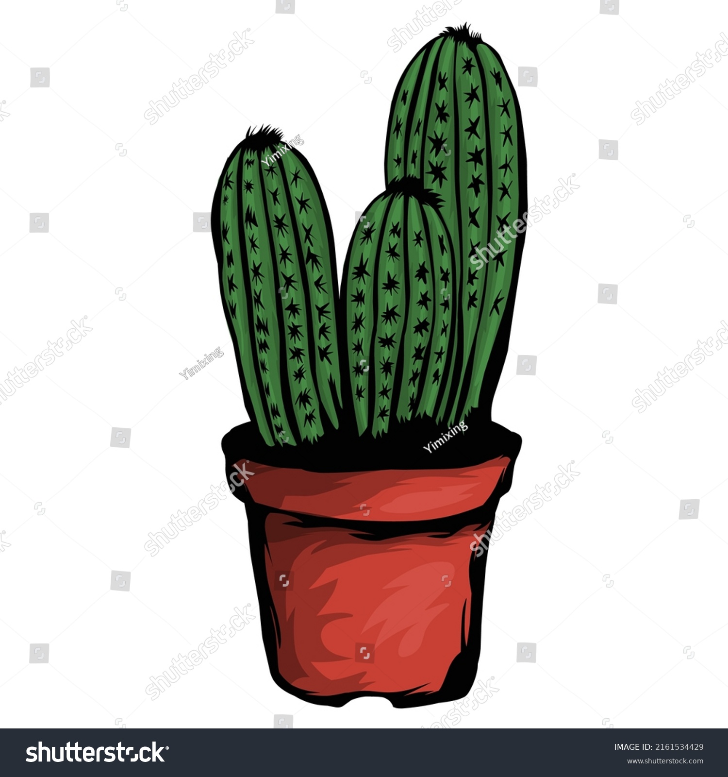 green cactus in red pot clip art preview