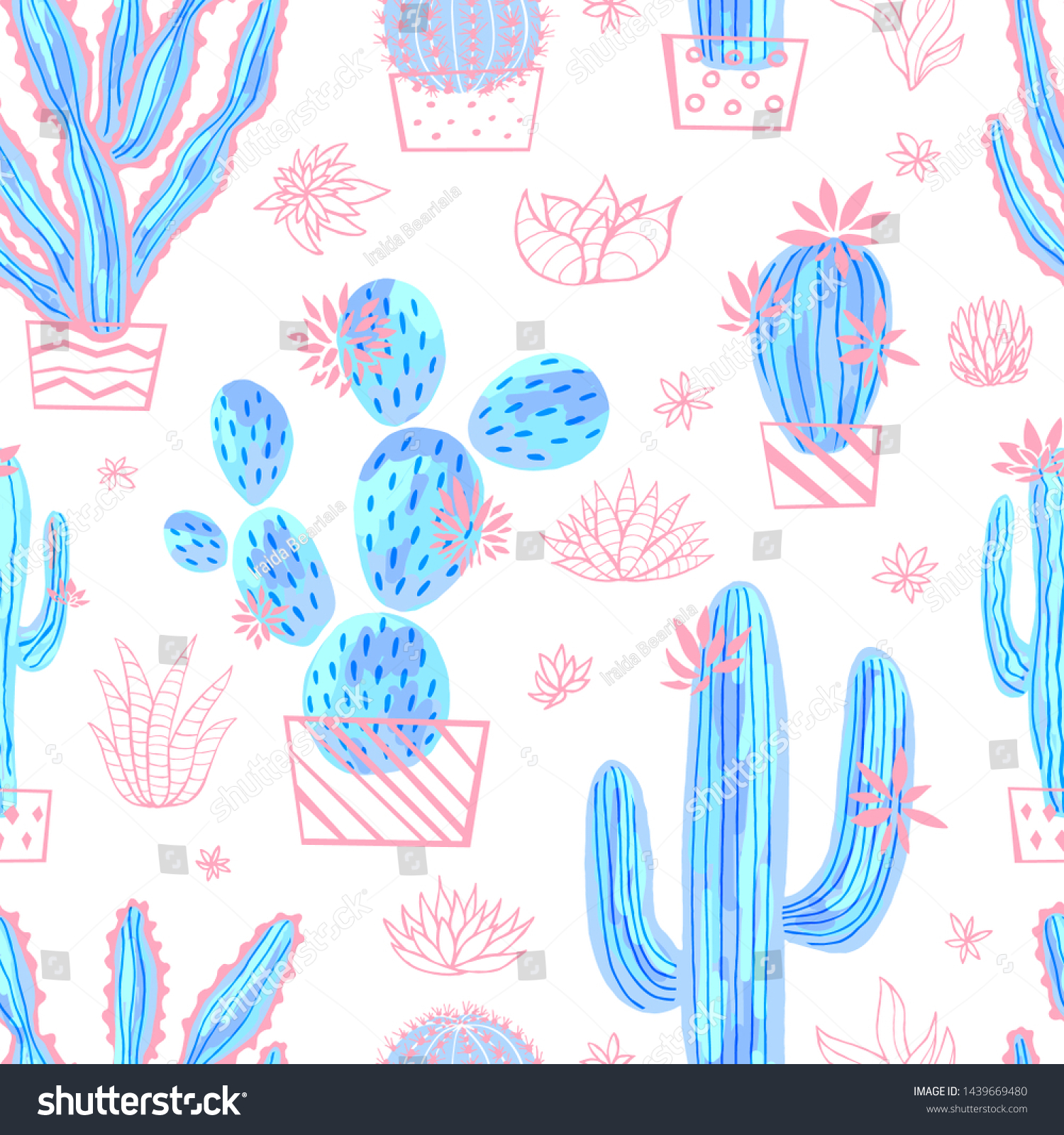 Cactus Succulent Wild Seamless Pattern Flowers Stock Vector (Royalty ...