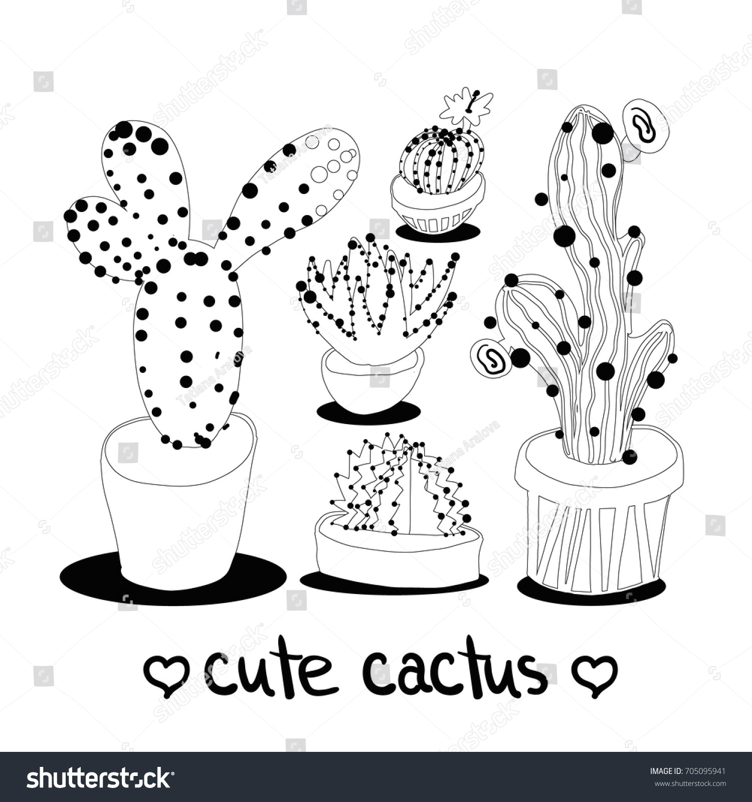 Cactus Vector Illustrations Hand Drawn Outline Stock Vector (Royalty