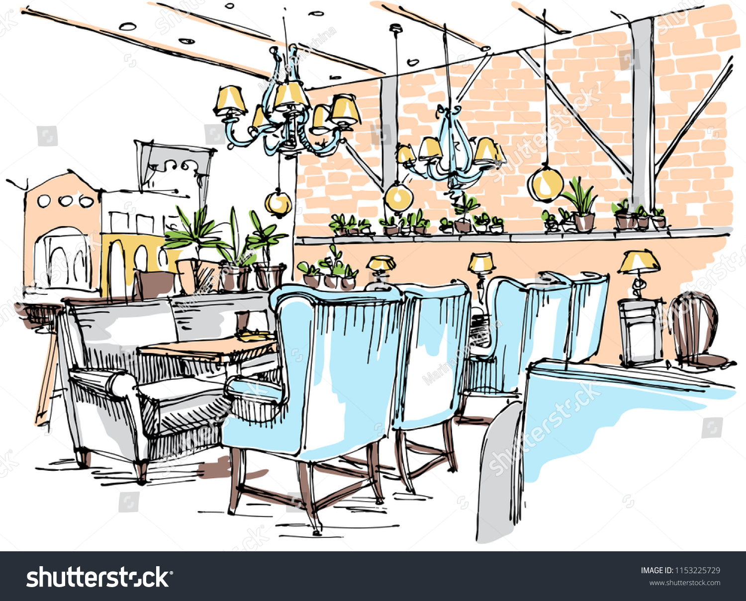 Cafe Interior Sketch Stock Vector (Royalty Free) 1153225729 | Shutterstock