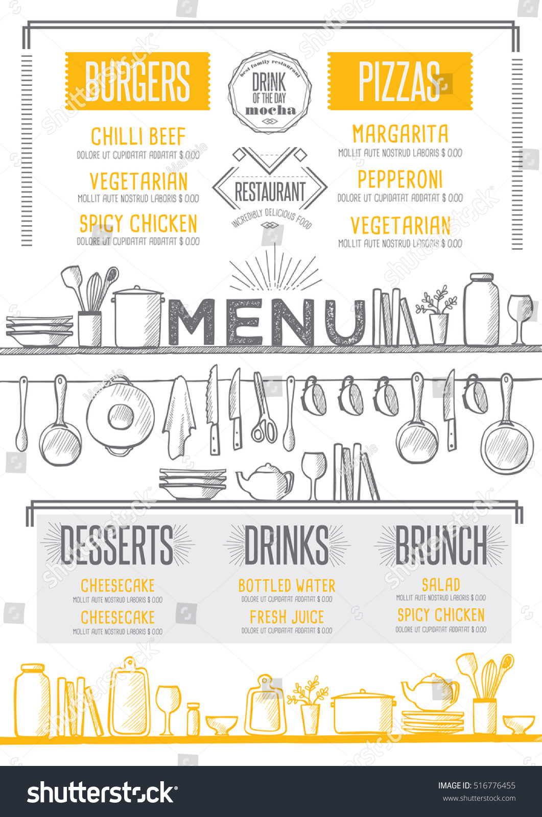Cafe Menu Food Placemat Brochure Restaurant Stock Vector 516776455 Shutterstock Placemat Menu Templates
