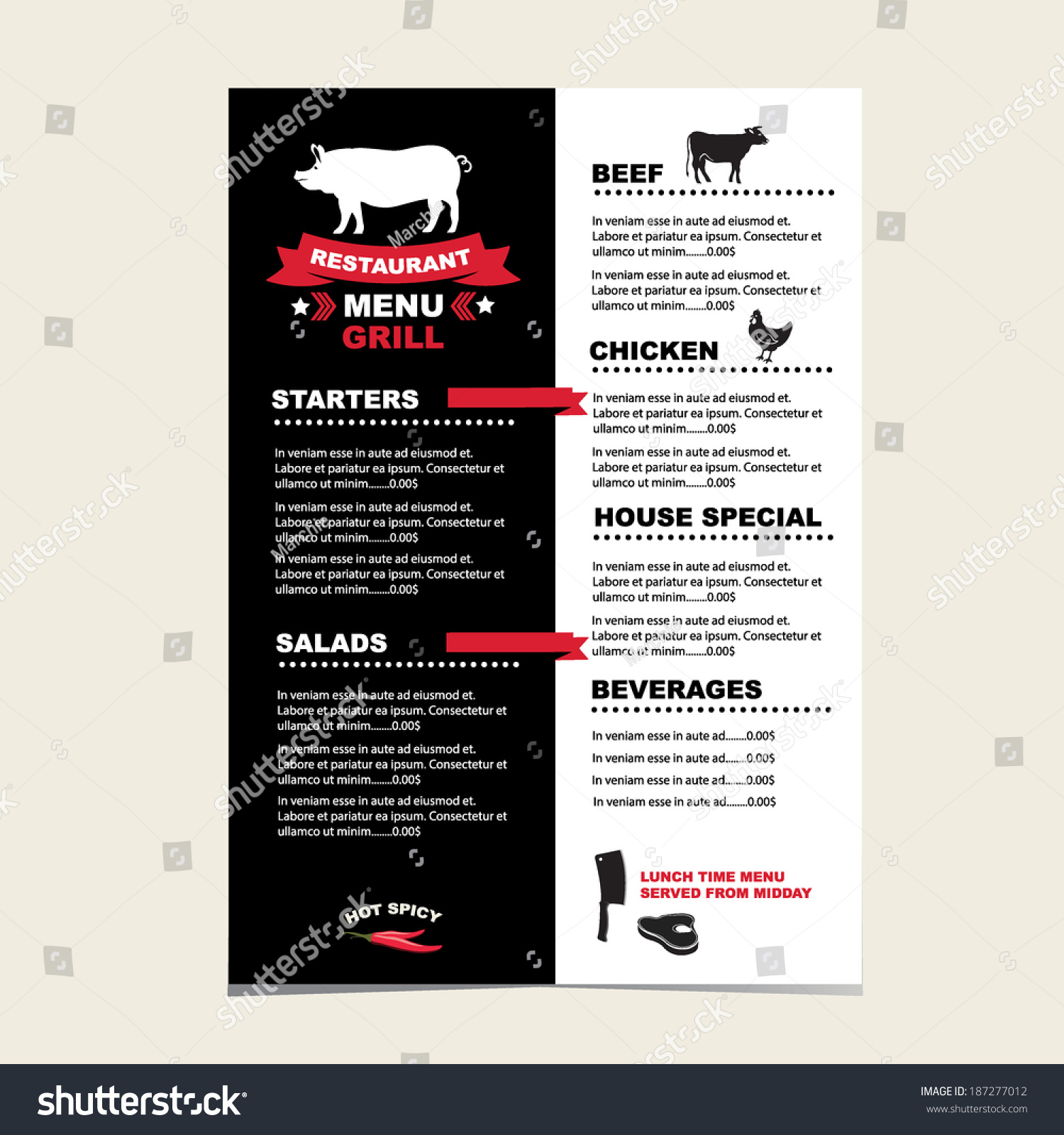 Cafe Menu Grill Template Designvector Illustration: เวกเตอร์สต็อก (ปลอด ...