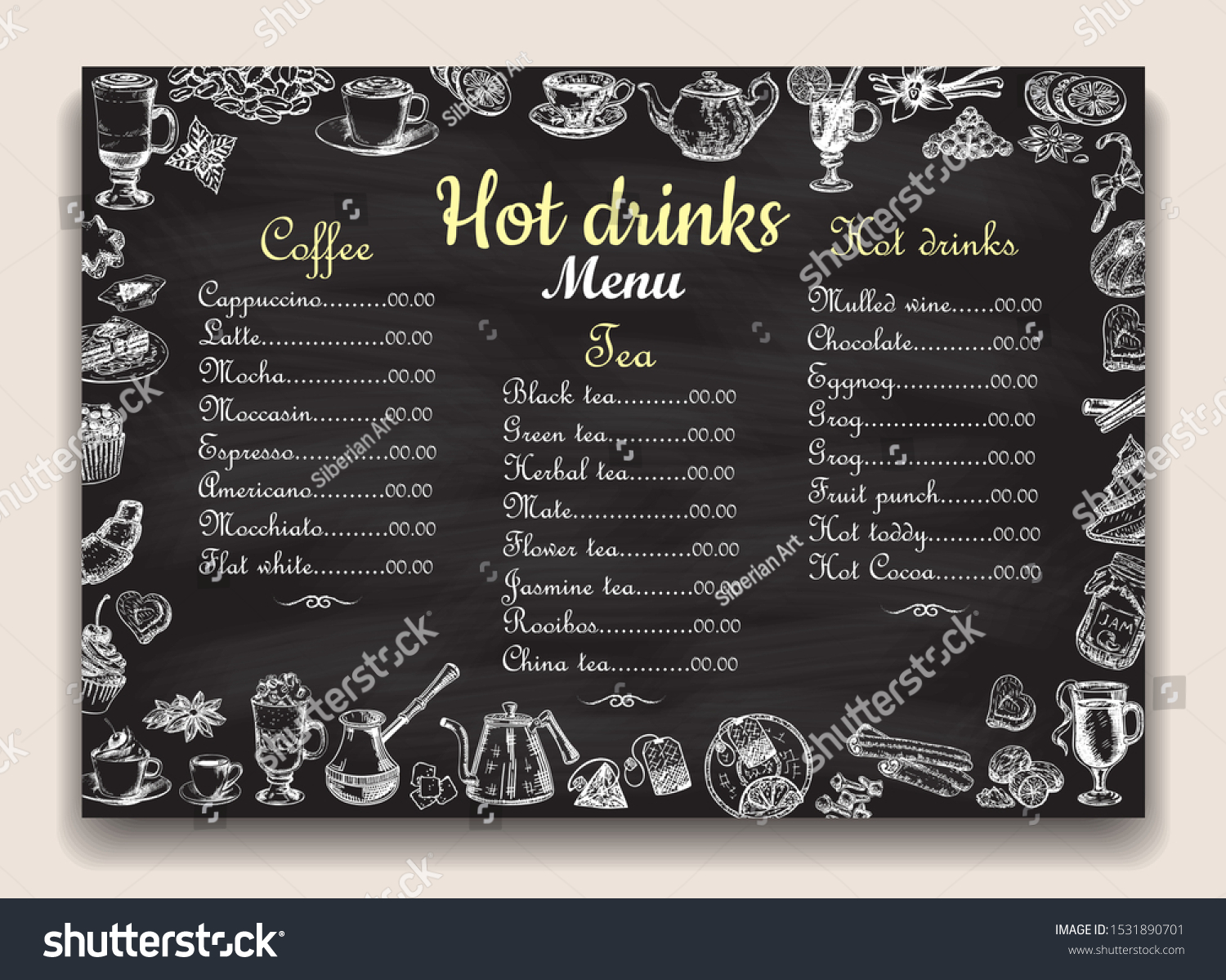 Cafe Restaurant Hot Drinks Menu List Stock Vector (Royalty Free) 1531890701