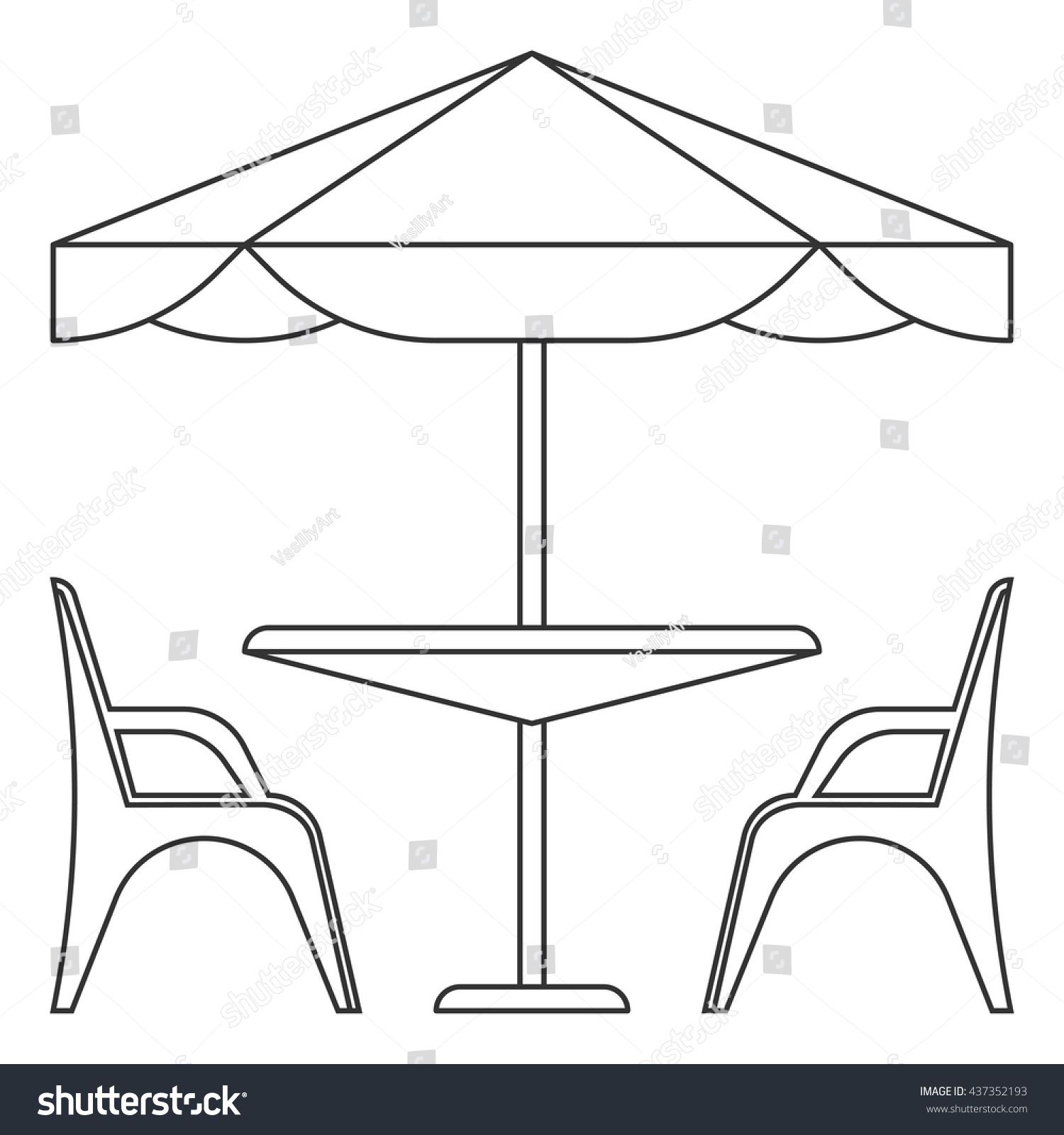 Line Art Table : Cafe table chairs under sunshade isolated stock vector