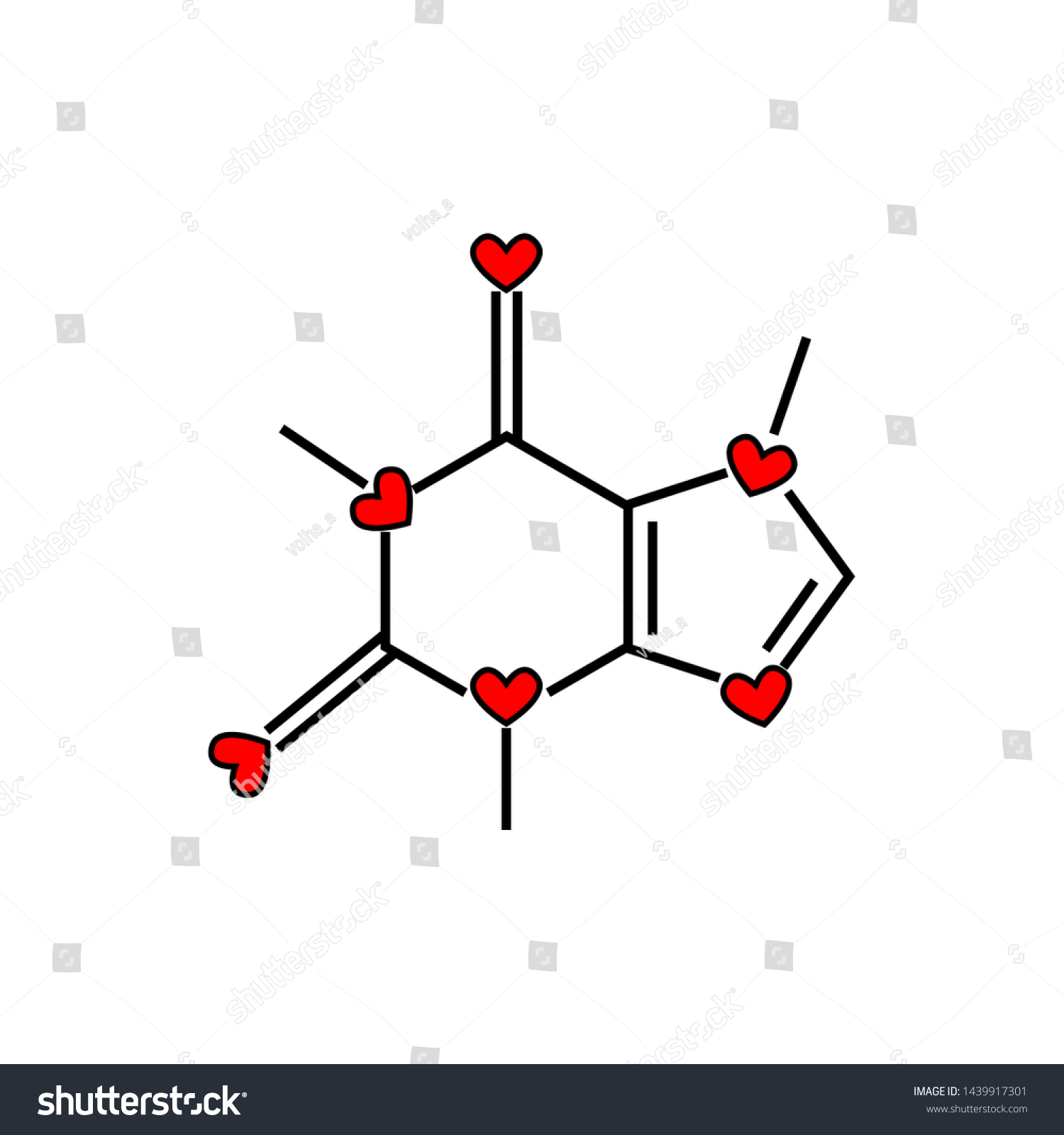 SVG of Caffeine chemical formula with hearts. Vector illustration on white. svg