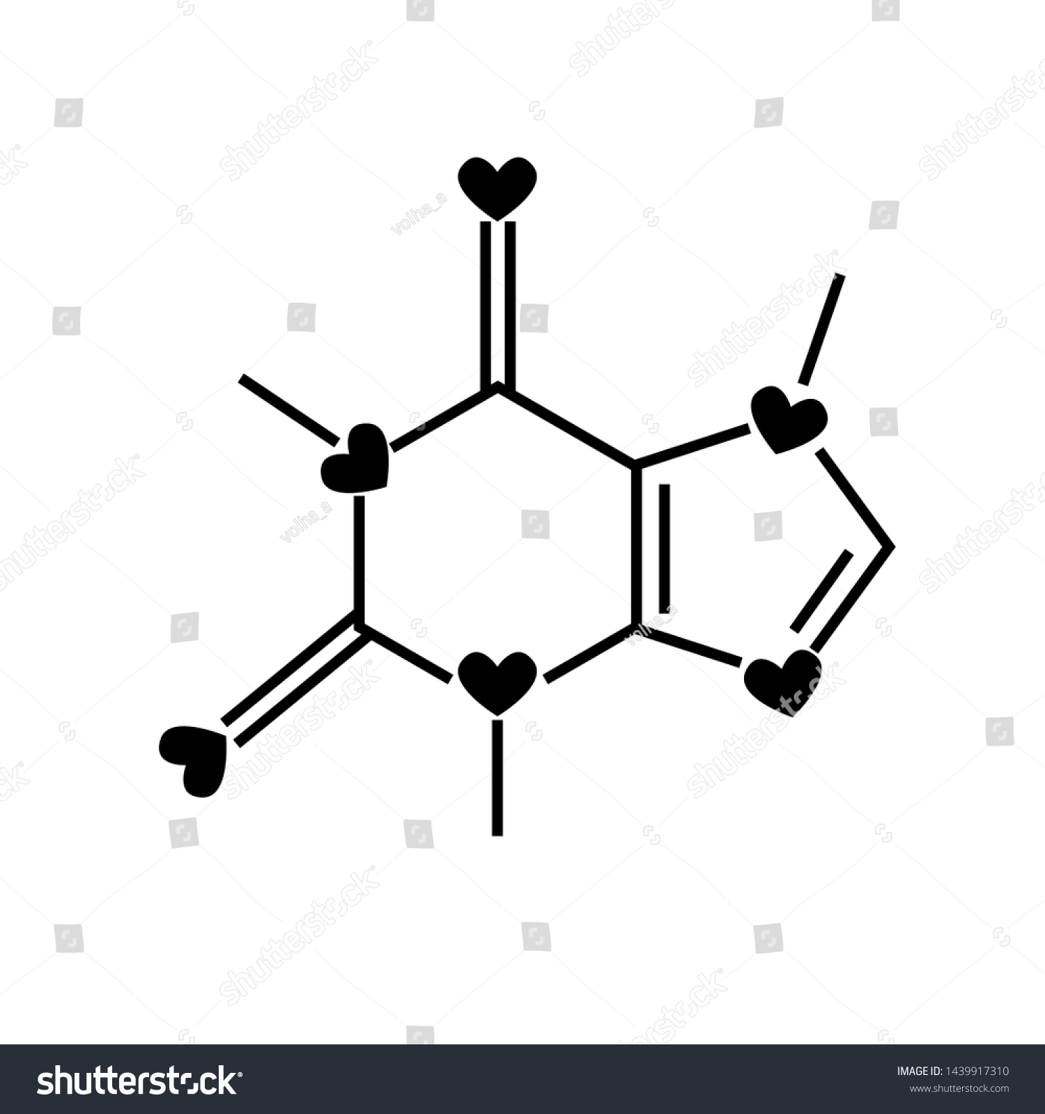 SVG of Caffeine chemical formula with hearts. Vector illustration on white. svg