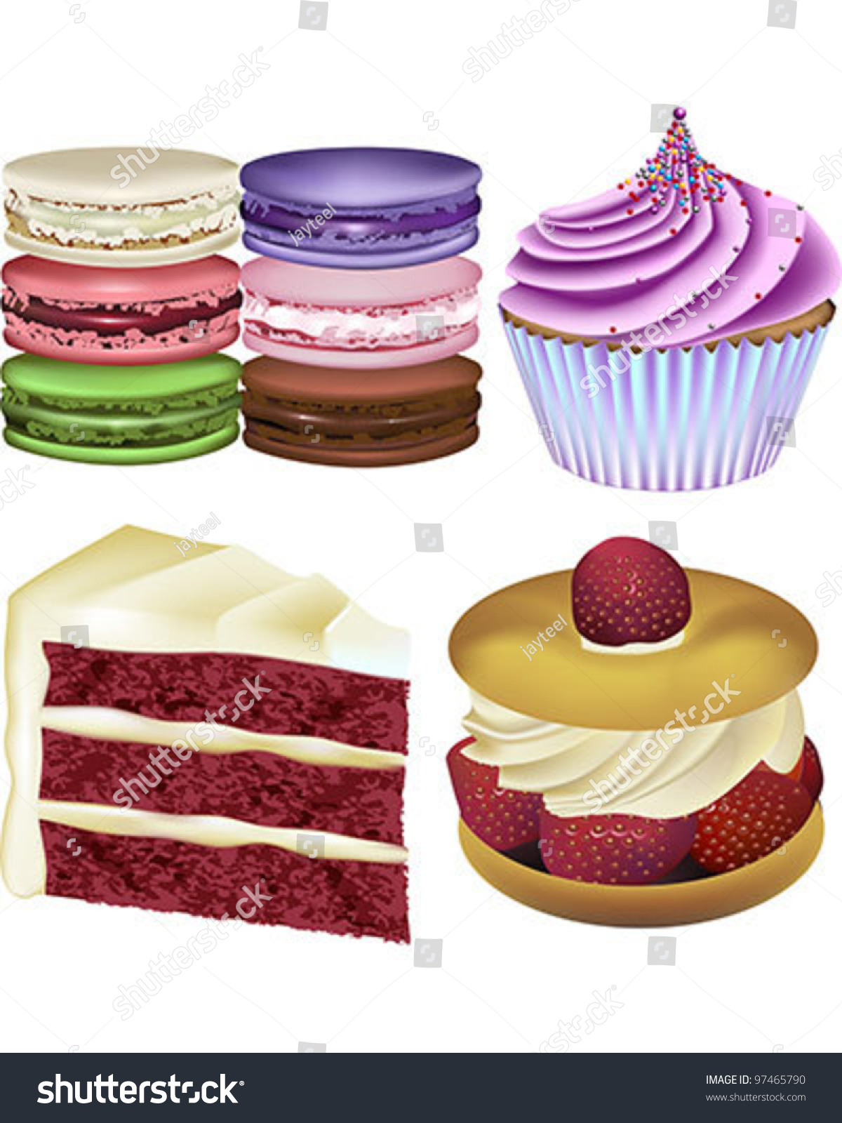 Download Cake Pastry Vector Illustrations Macarons Raspberry Stock Vector 97465790 - Shutterstock