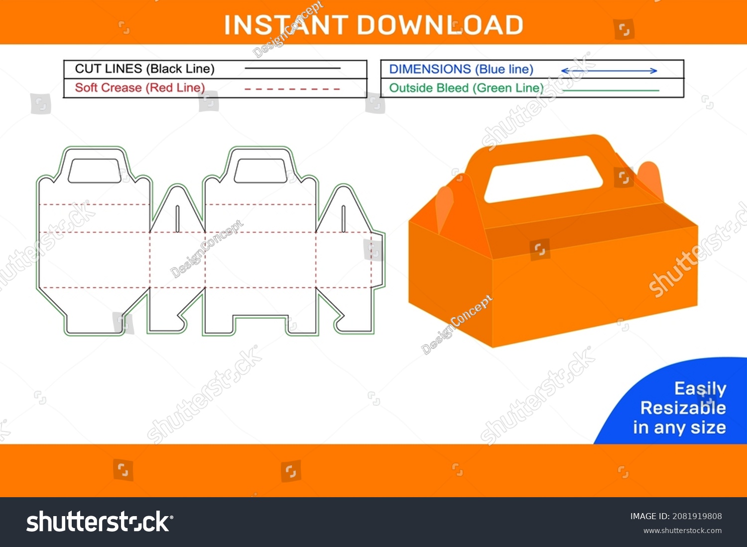 SVG of Cake box template or cake box blank dieline template and 3D box svg