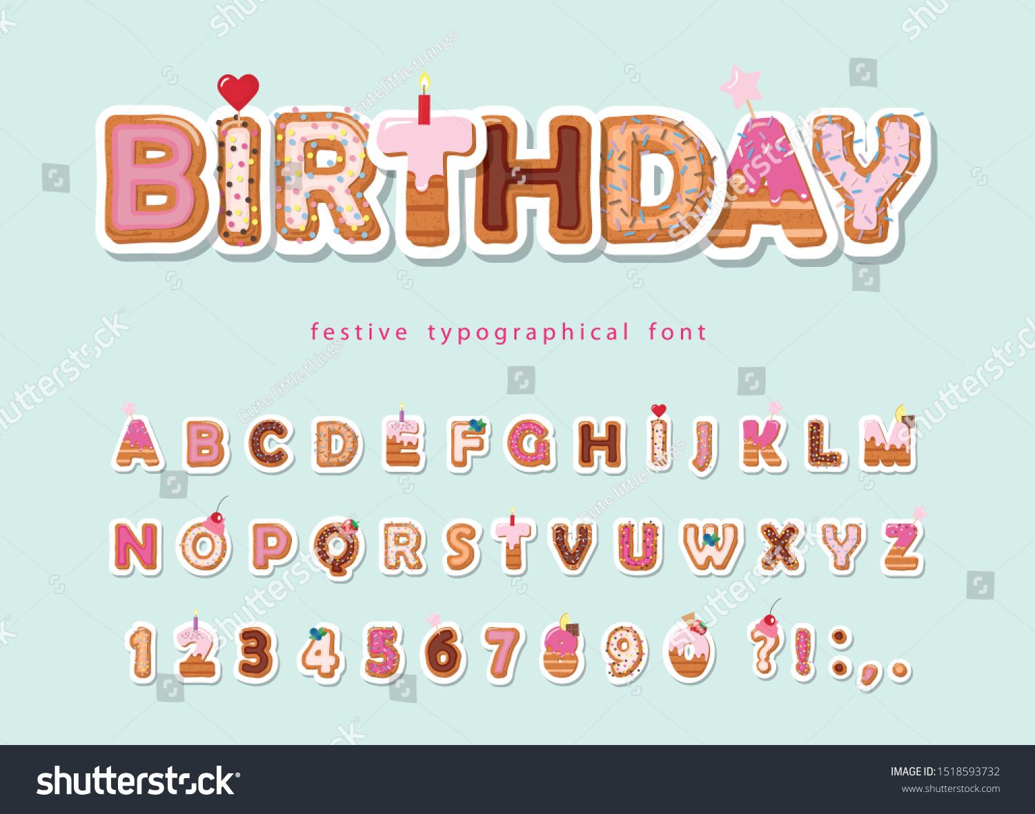 SVG of Cake cartoon font. Cute sweet letters and numbers for birthday card, baby shower, Valentines day, sweets shop, girls magazine, collages. Paper cut out. Vector. svg