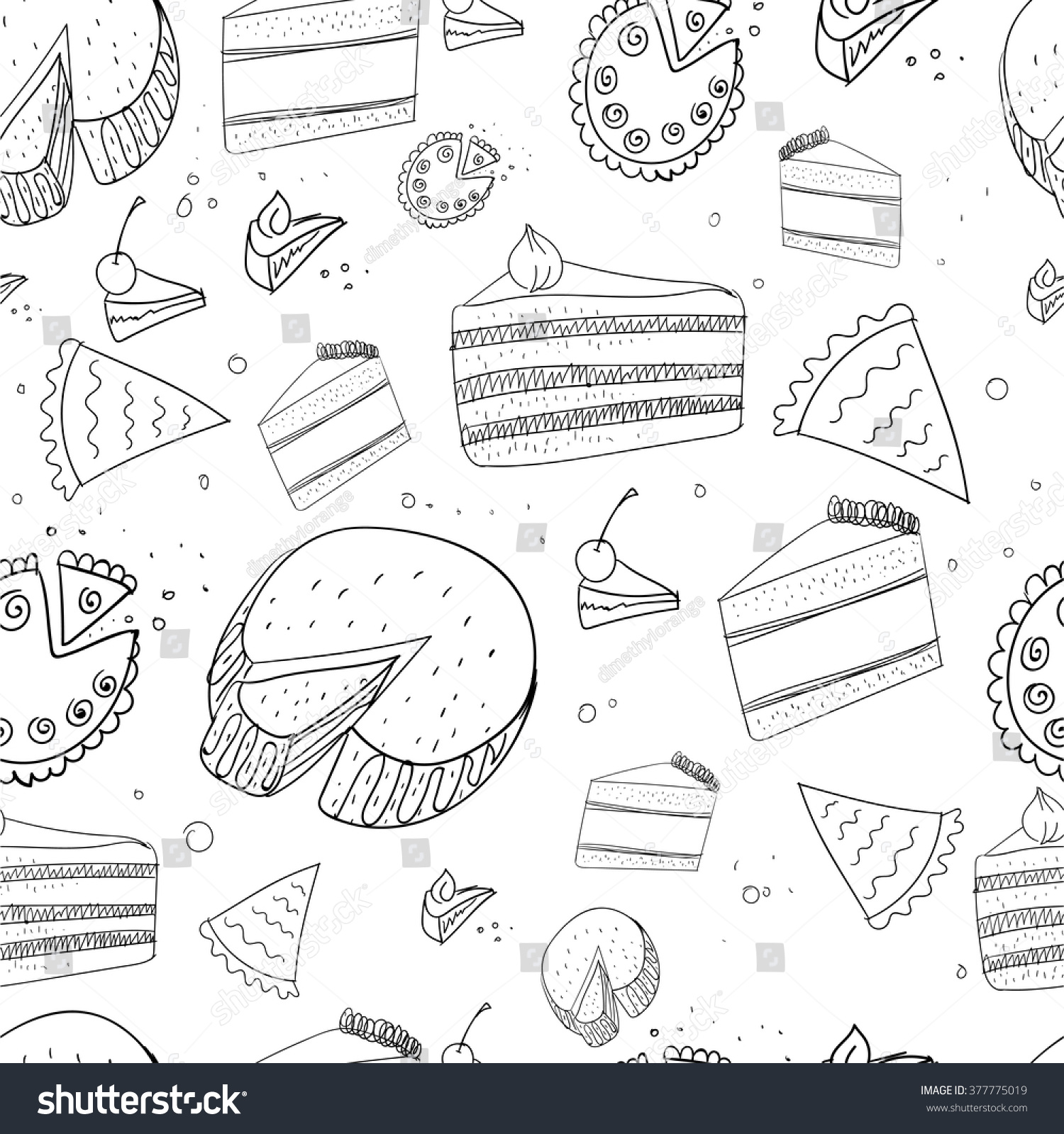 Cake Sketch Pattern Black Outline On: เวกเตอร์สต็อก (ปลอดค่าลิขสิทธิ์