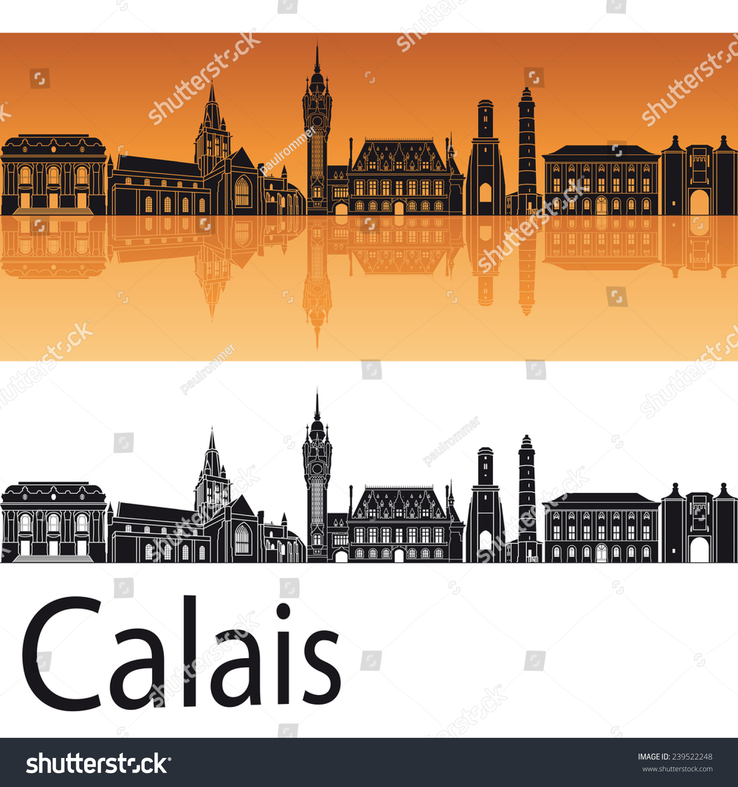 SVG of Calais skyline in orange background in editable vector file svg