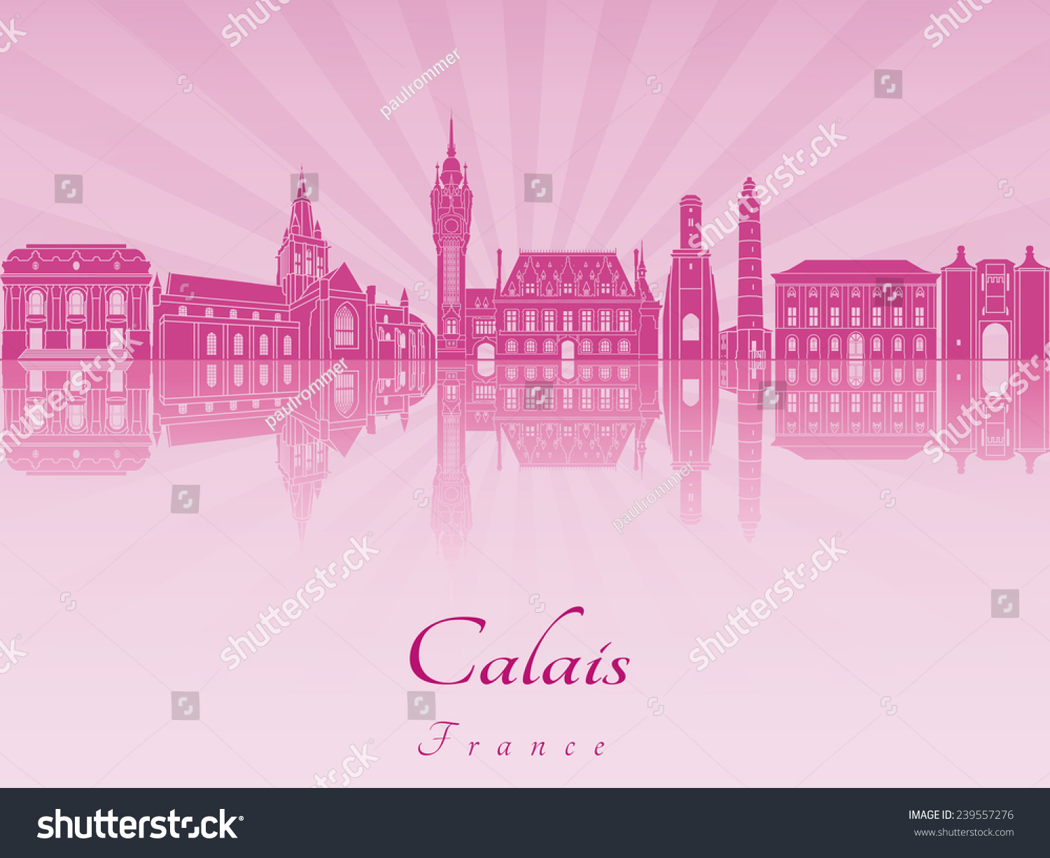SVG of Calais skyline in purple radiant orchid in editable vector file svg