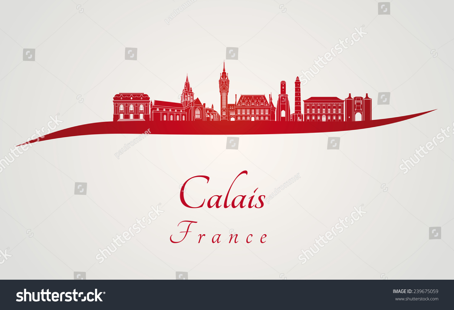 SVG of Calais skyline in red and gray background in editable vector file svg