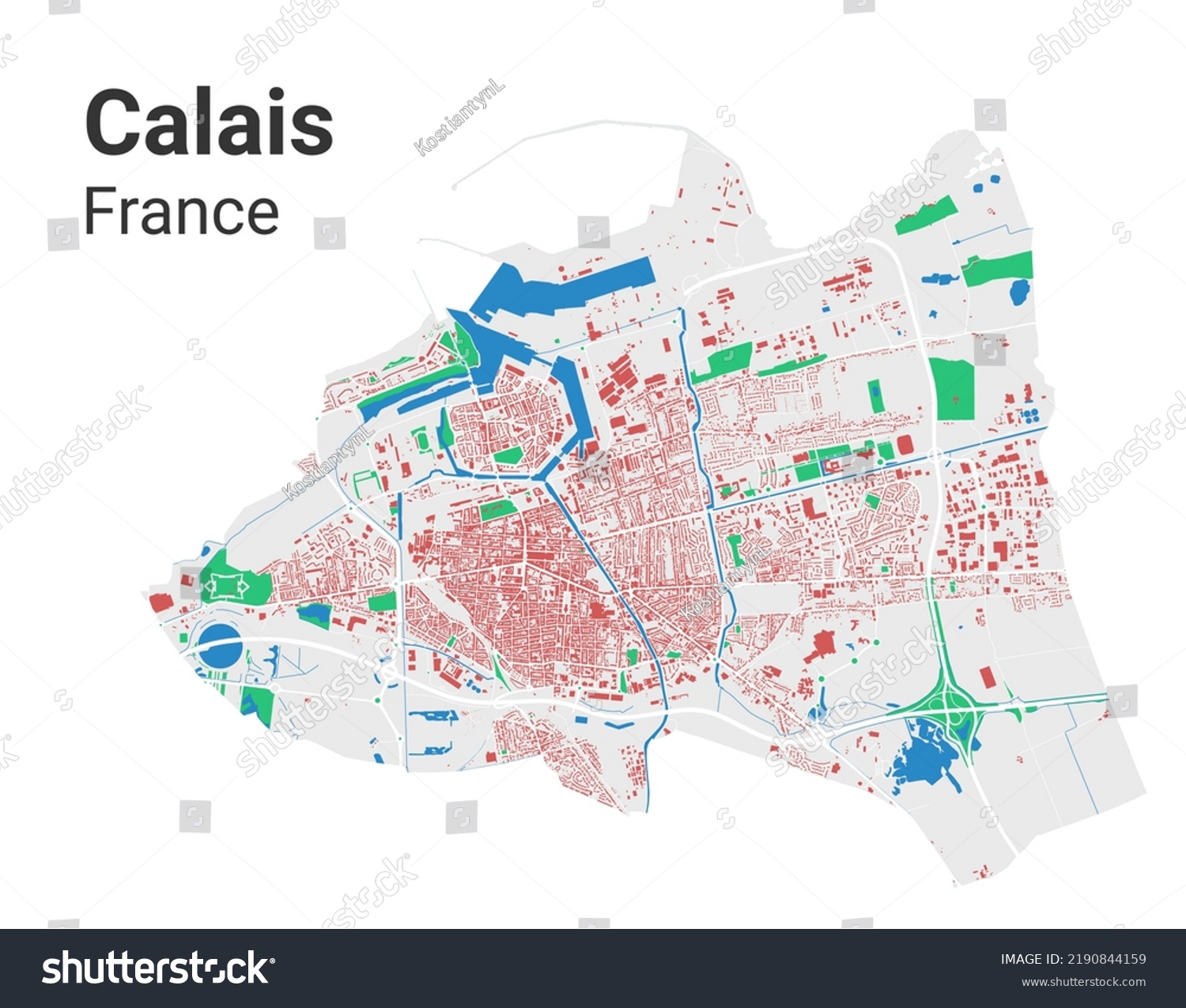 SVG of Calais vector map. Detailed map of Calais city administrative area. Cityscape panorama. Royalty free vector illustration. Road map with highways, rivers. svg
