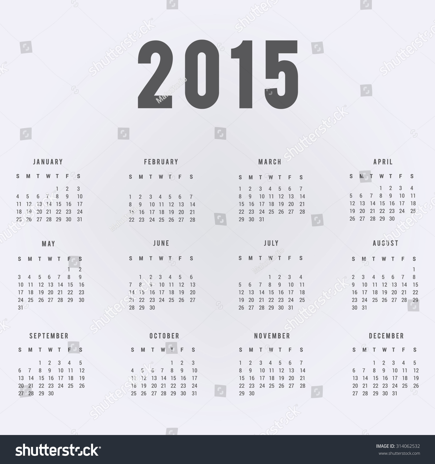 Calendar 2015 Stock Vector Illustration 314062532 : Shutterstock