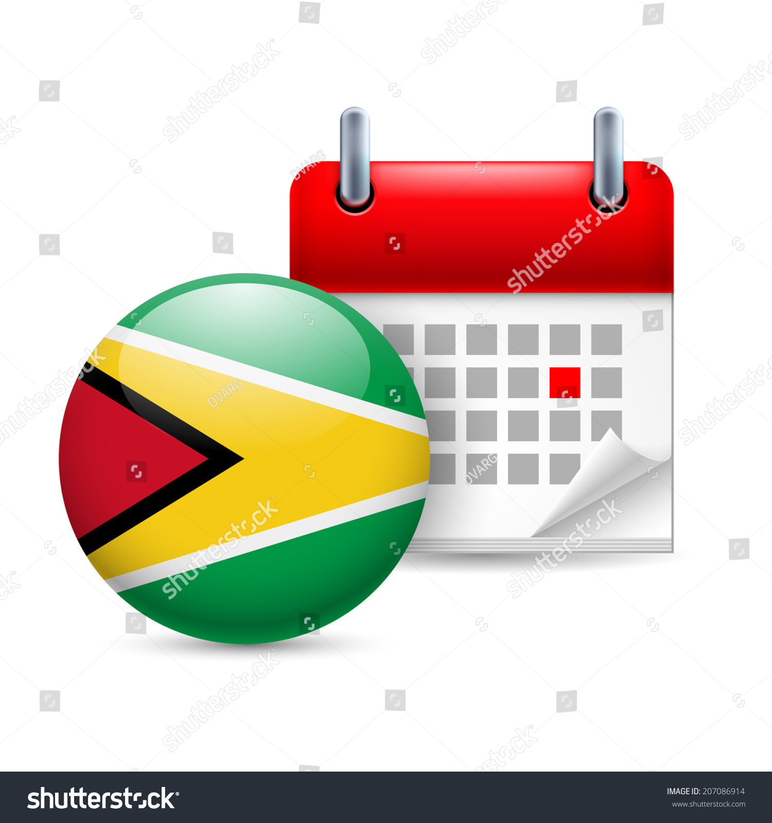 Calendar And Round Guyanese Flag Icon. National Holiday In Guyana Stock