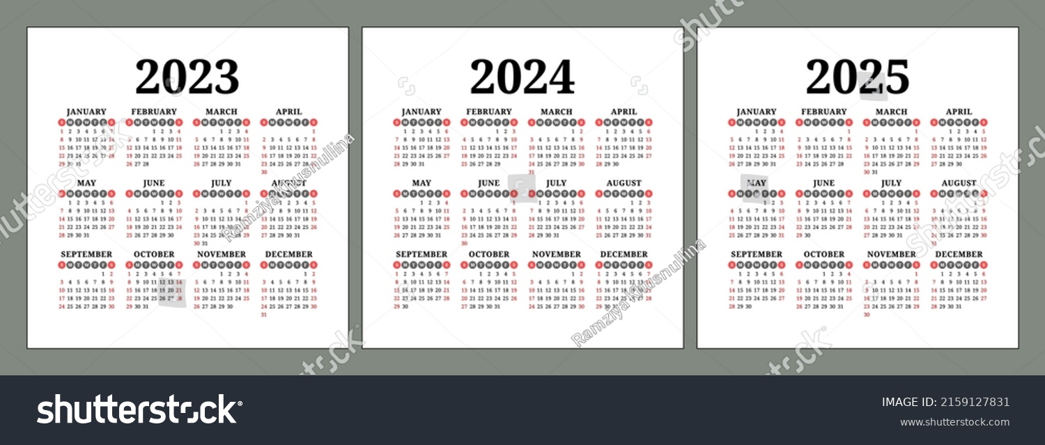 Calendar 2023 2024 2025 Years Square Stock Vector (Royalty Free
