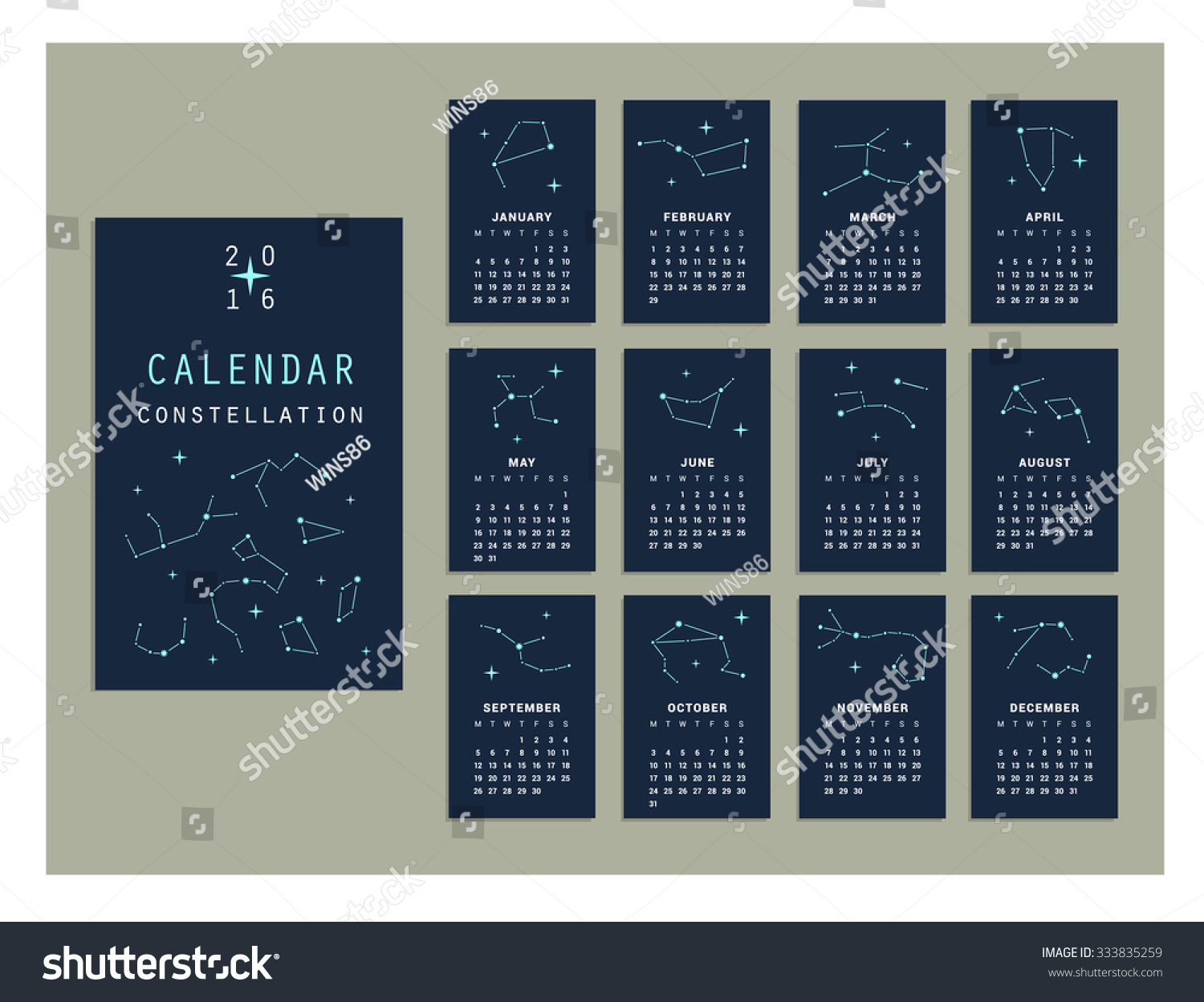 Calendar Constellation 2016 Vector Illustration Isolated Stock Vector ...