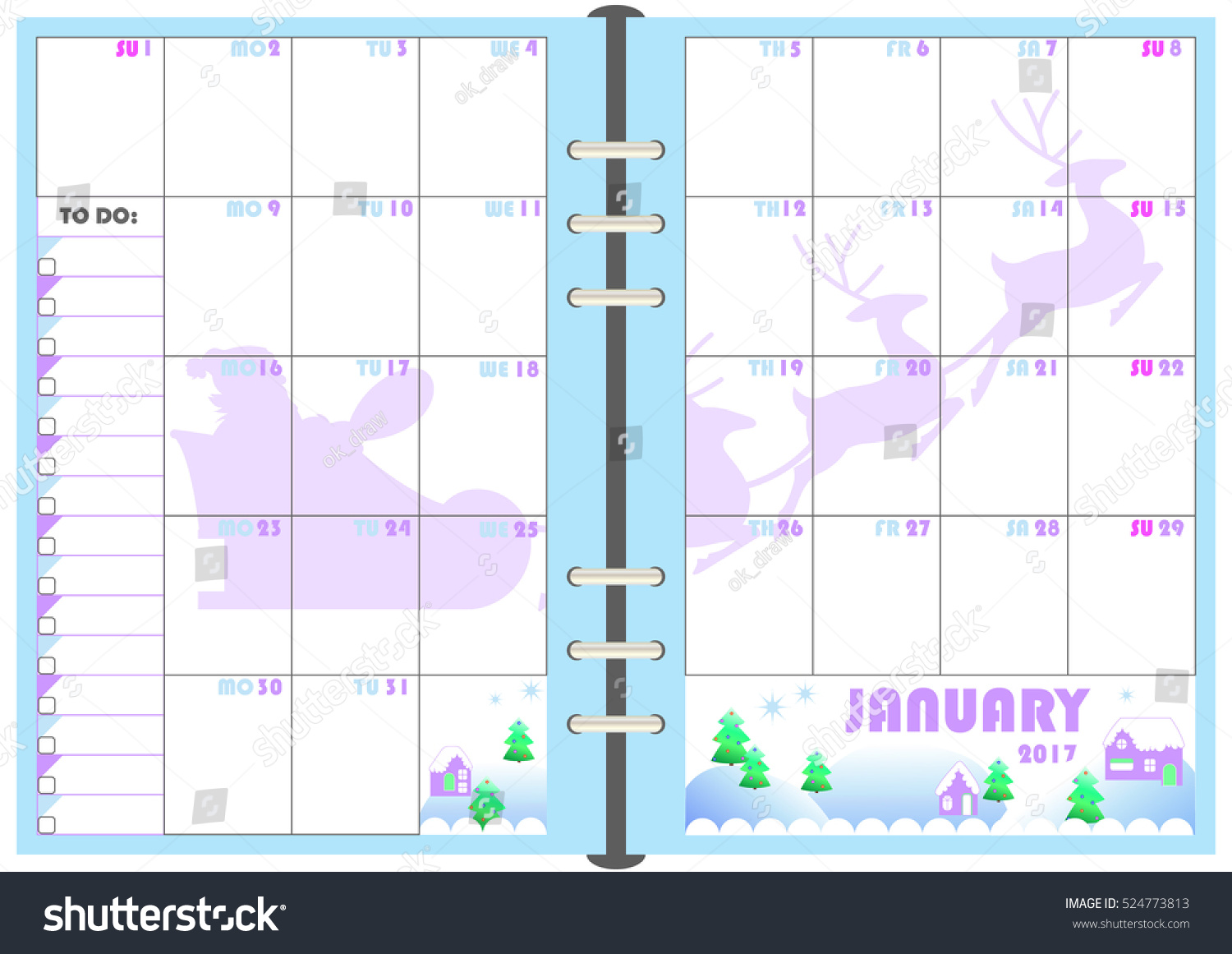calendar daily planner template monthly january stock vector