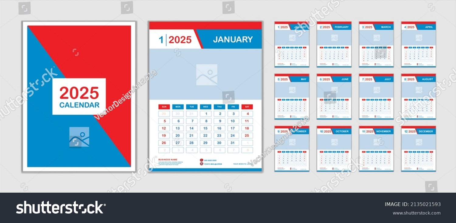 Calendar Design 2025 Year Set Wall Stock Vector (Royalty Free