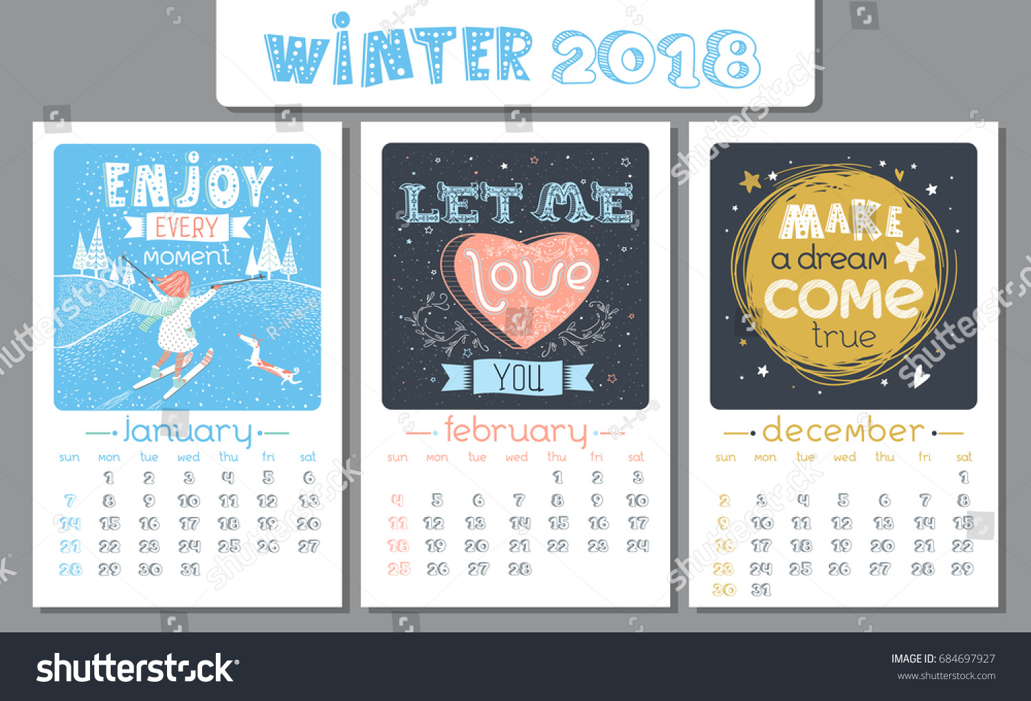 Calendar Design 2018 Year Vector Illustration Stock Vector Royalty